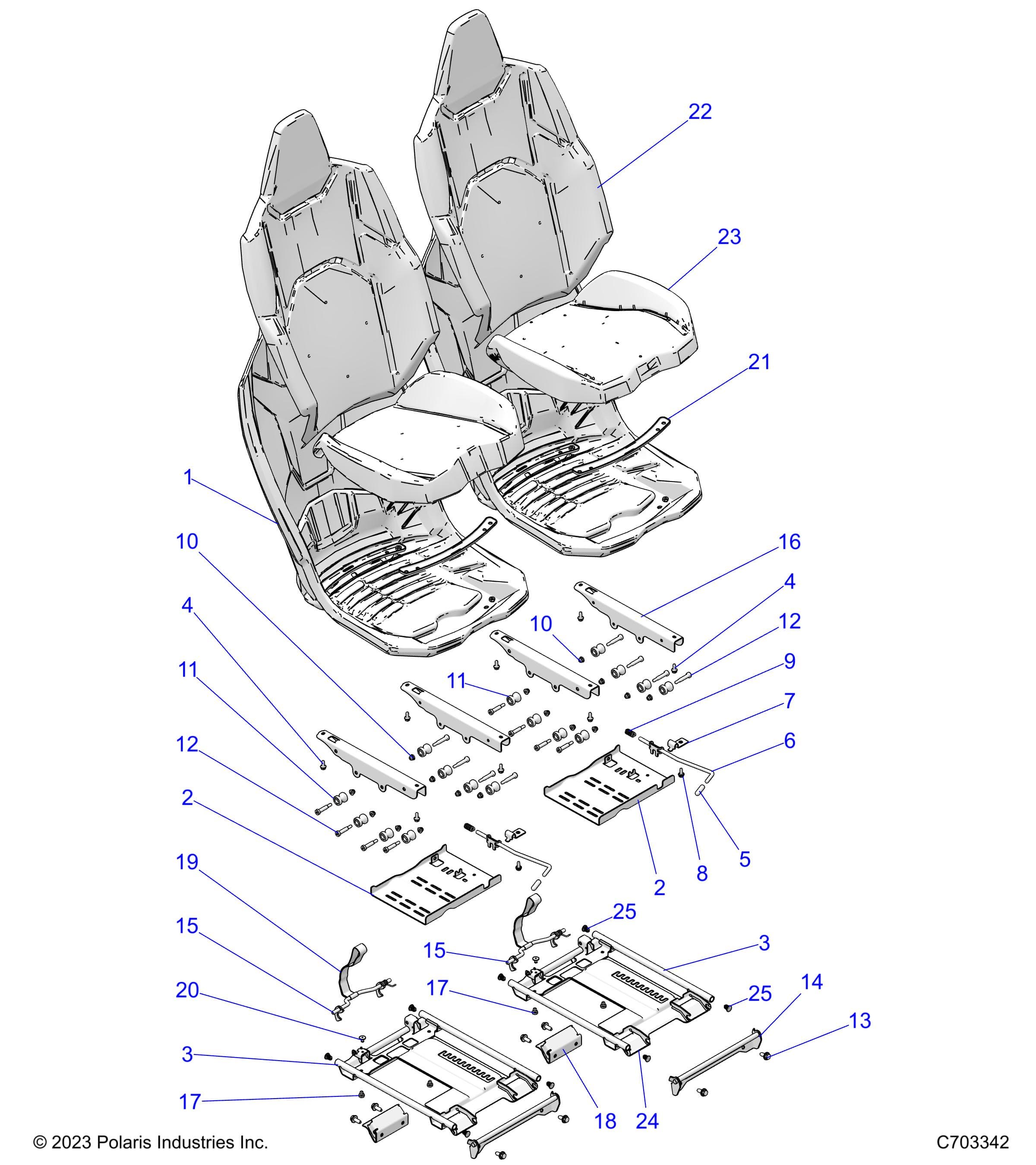 2026 RZR XP 4 1000 SPORT β BODY, SEAT ASM. AND SLIDER, FRONT - Z26NMS99A4/B4/A6/B6 (C703342) diagram