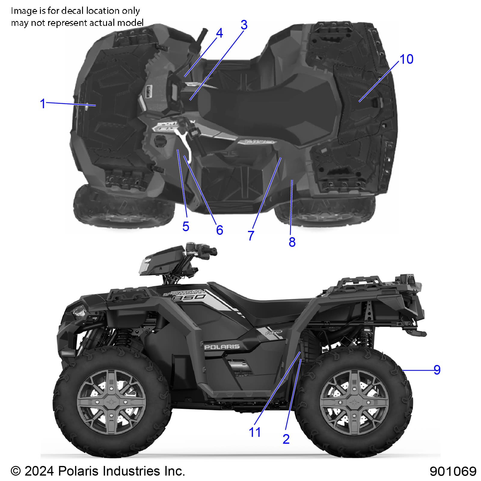 2026 SPORTSMAN 850 EPS PREM 48" R01 - A26SXE85AN/AZ β BODY, DECALS, STANDARD - A26SXE85AN/AZ (901069) diagram