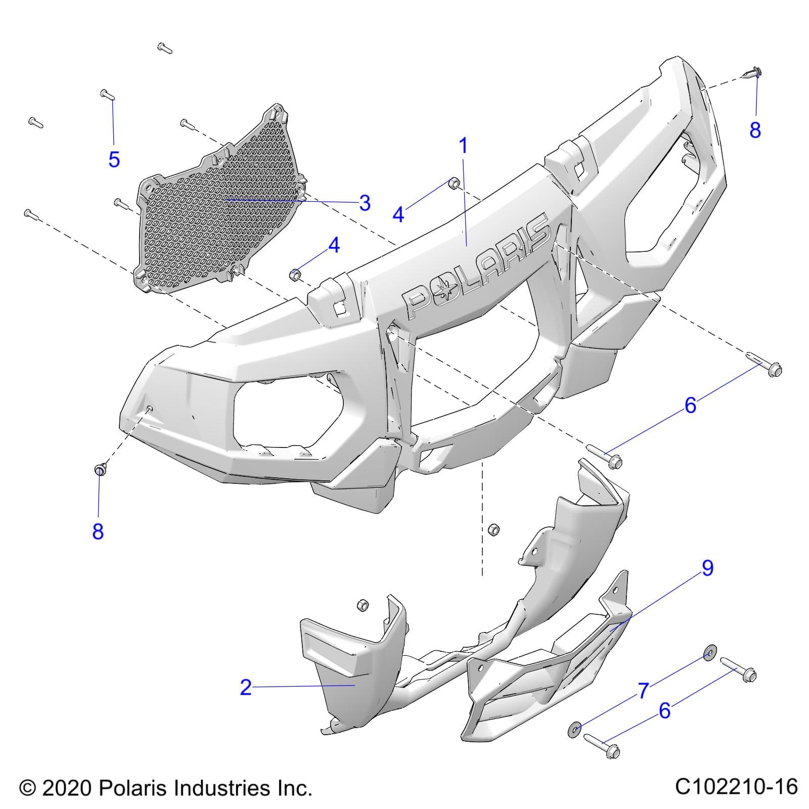 2026 SPORTSMAN TOURING 850 48" R02 - A26SYE85AL β BODY, FRONT BUMPER and MOUNTING - A26SYE85AL (C102210-16) diagram