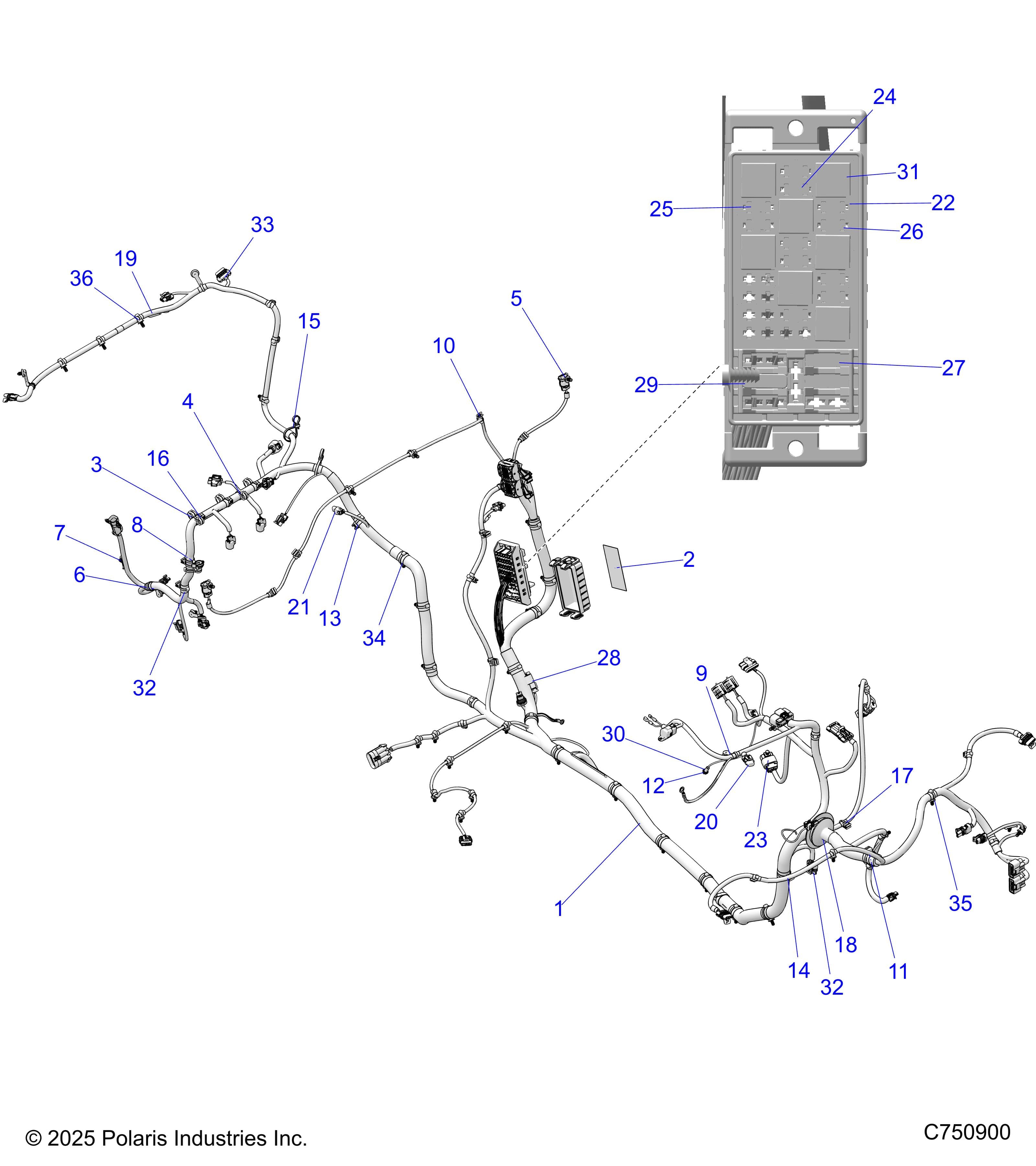 2026 RZR XP 1000 SPORT β ELECTRICAL, WIRE HARNESS - Z26NES99A4/B4/A6/B6 (C750900) diagram