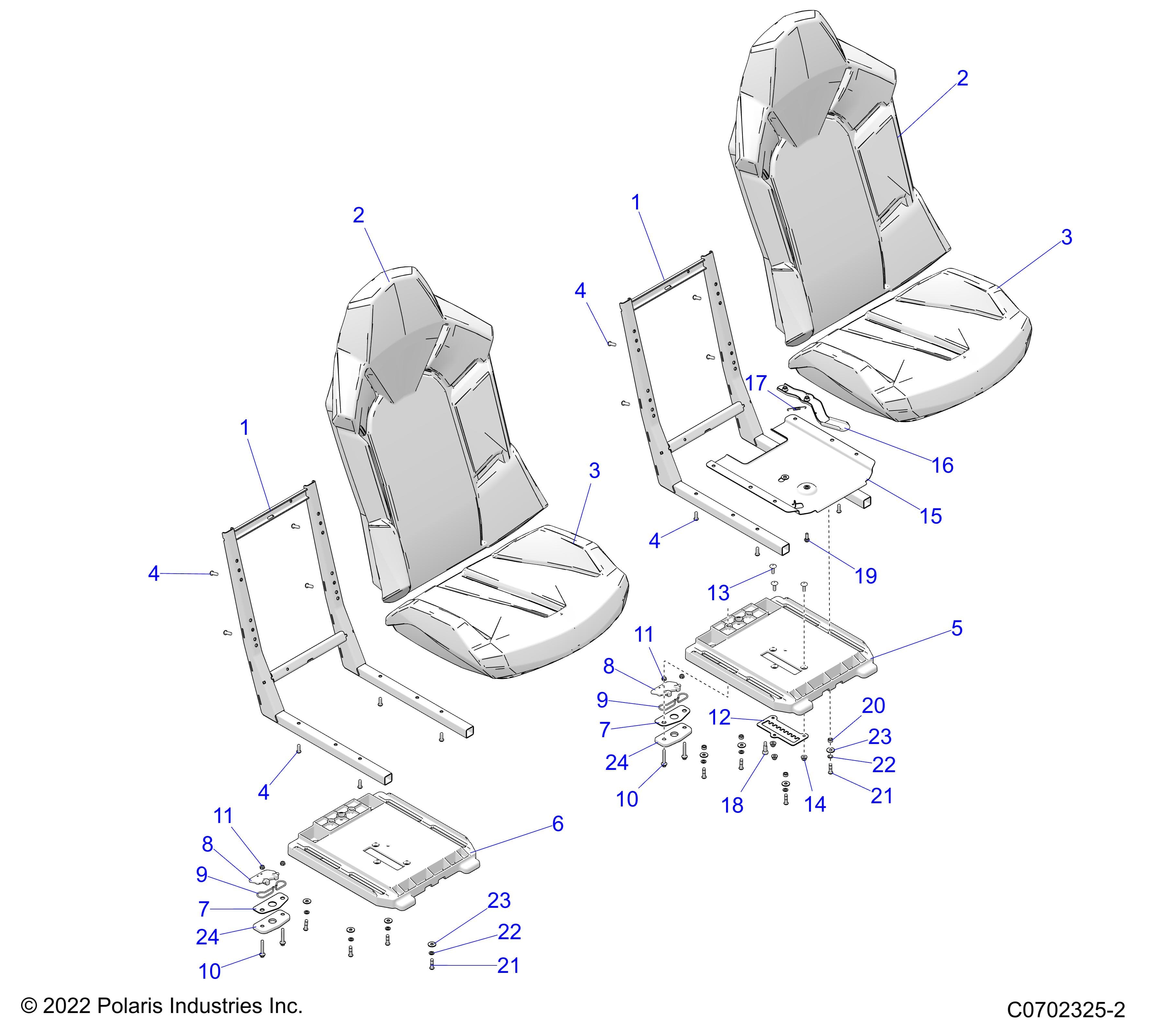 2026 GENERAL 1000 PREMIUM β BODY, SEAT ASM. AND SLIDER diagram