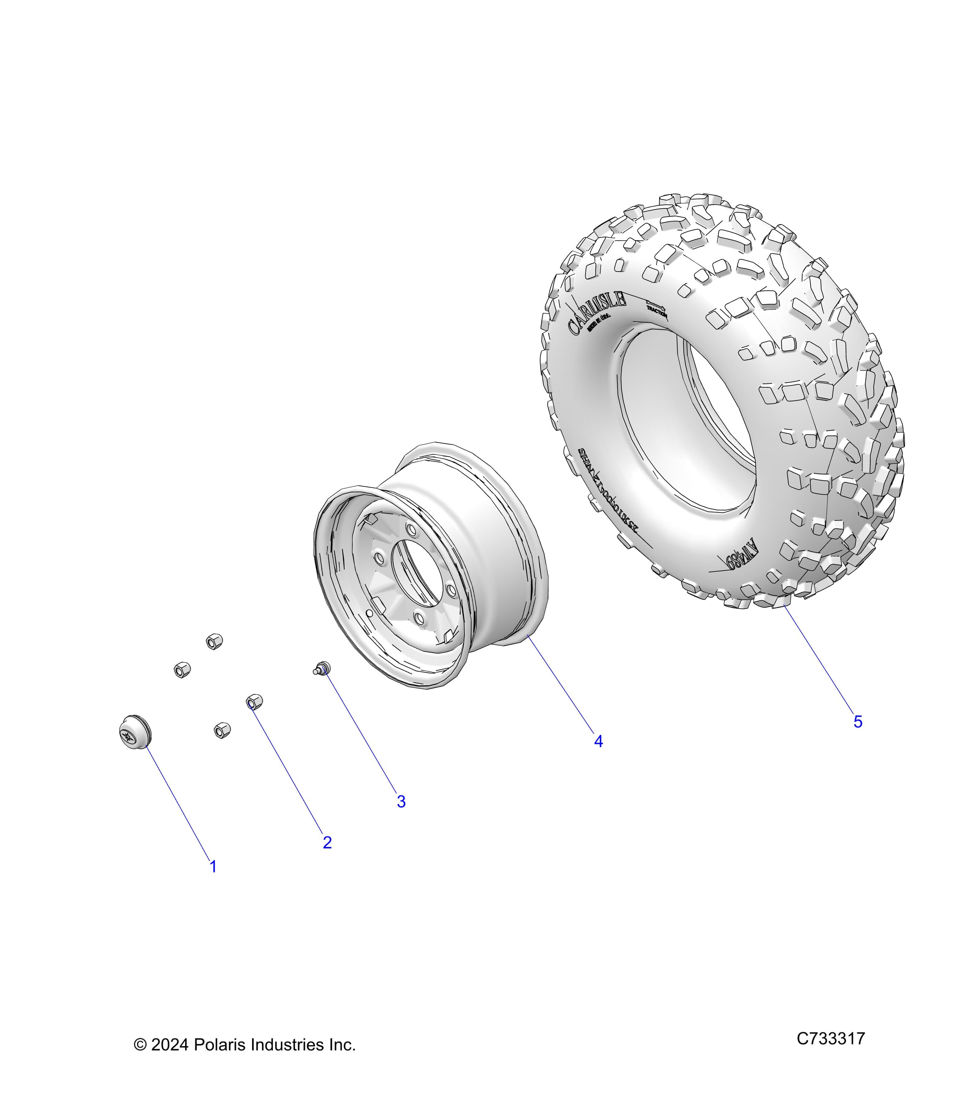 2026 RANGER 1000 CREW NON EPS β WHEELS, FRONT - R26T6A99A1/B1 (C733317) diagram