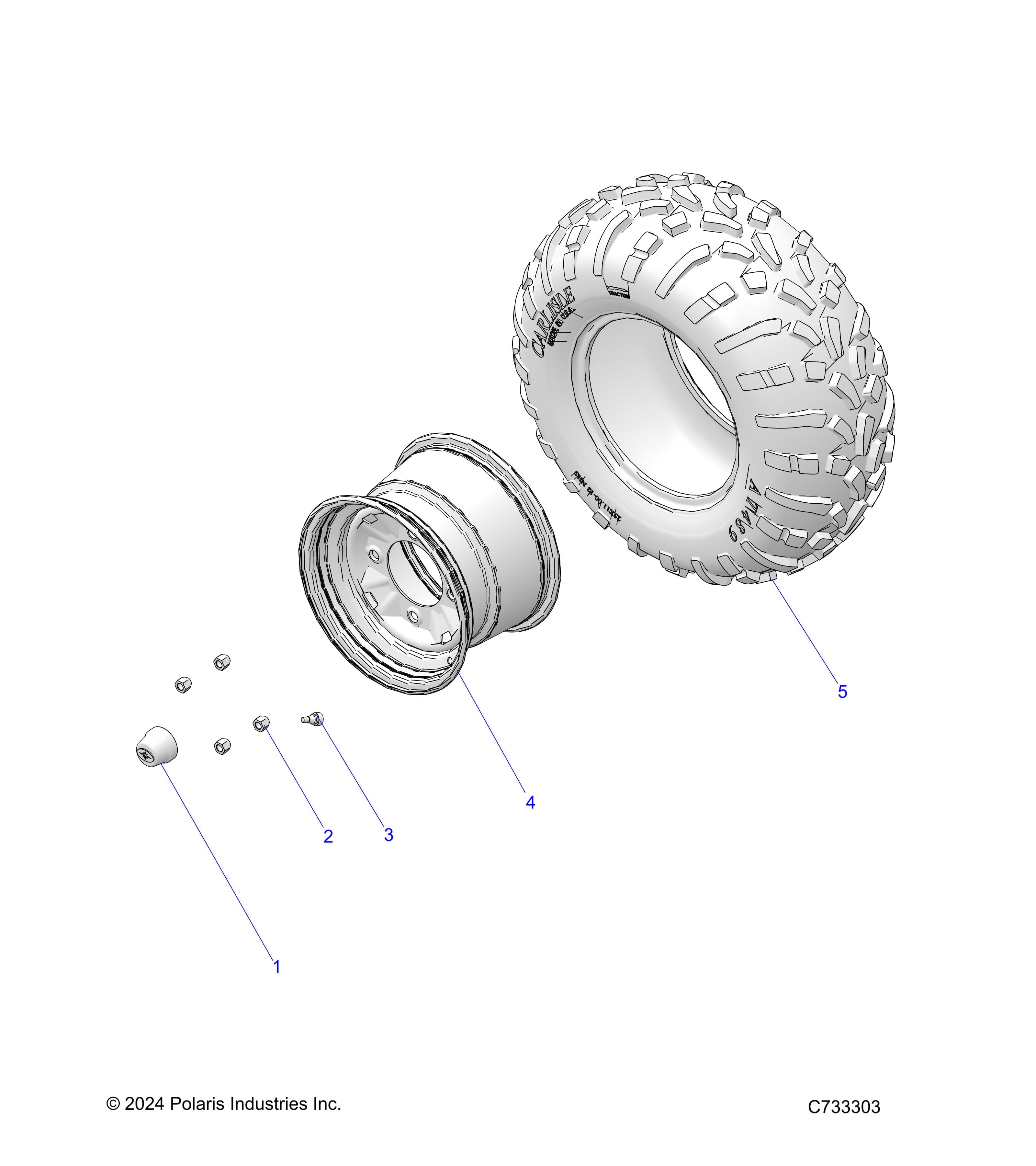 2026 RANGER 1000 NON EPS β WHEELS, REAR - R26TAA99A1/B1 (C733303) diagram