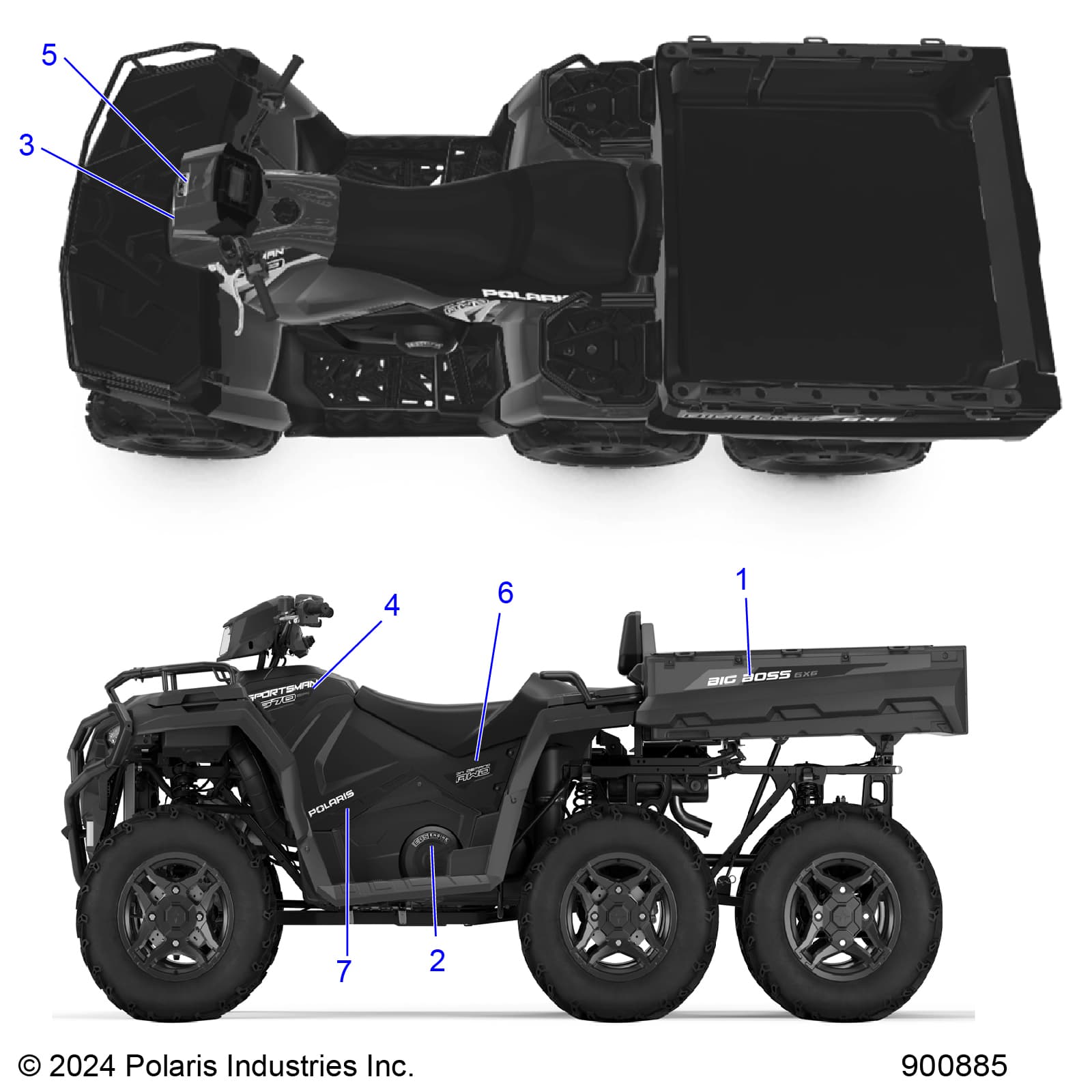 2026 SPORTSMAN 570 6X6 EPS 49S β BODY, DECALS GRAPHICS - A26SKE57A1 (900885) diagram
