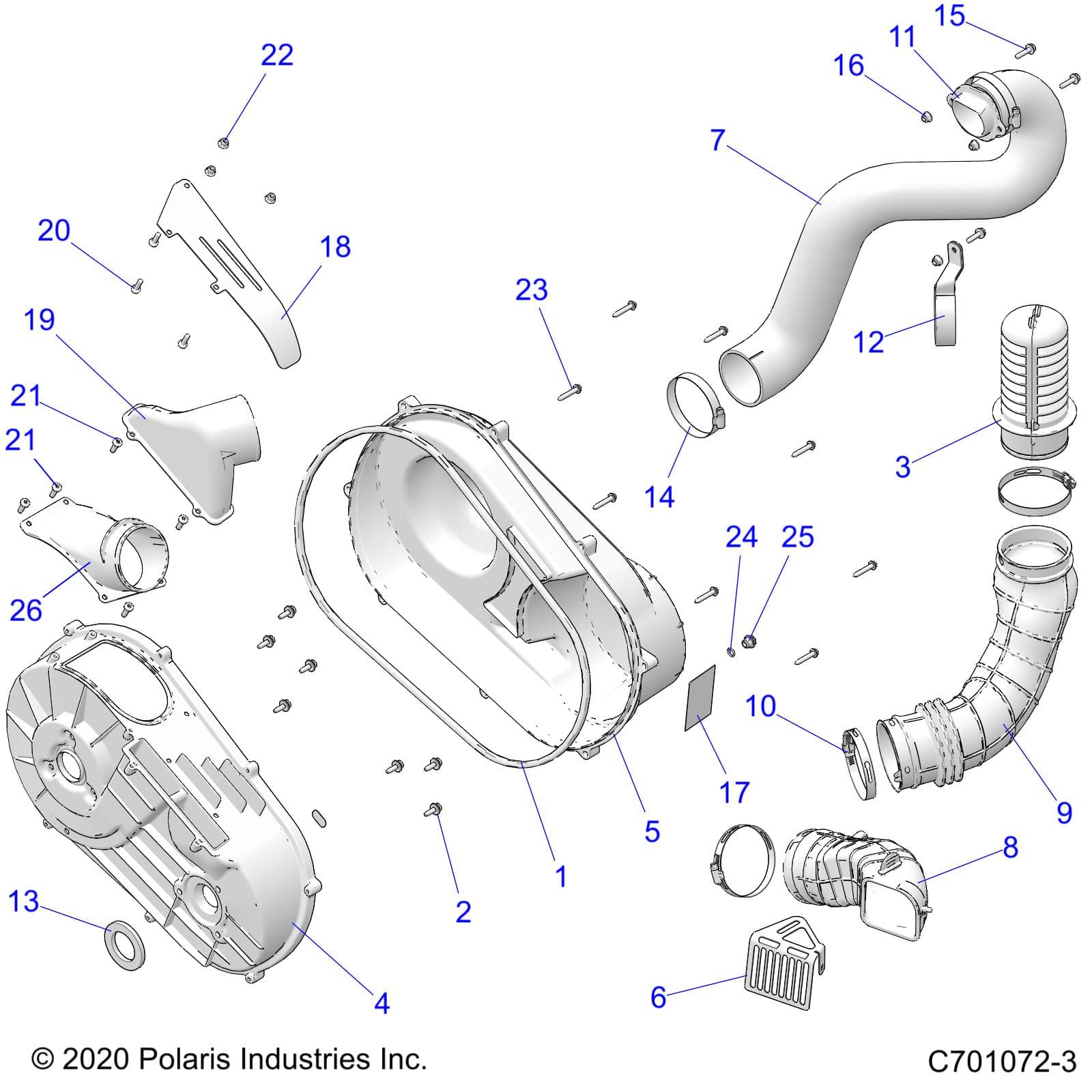 2026 RZR TRAIL S 1000 ULTIMATE β DRIVE TRAIN, CLUTCH COVER AND DUCTING - Z26ASF99A6 (C701072-3) diagram