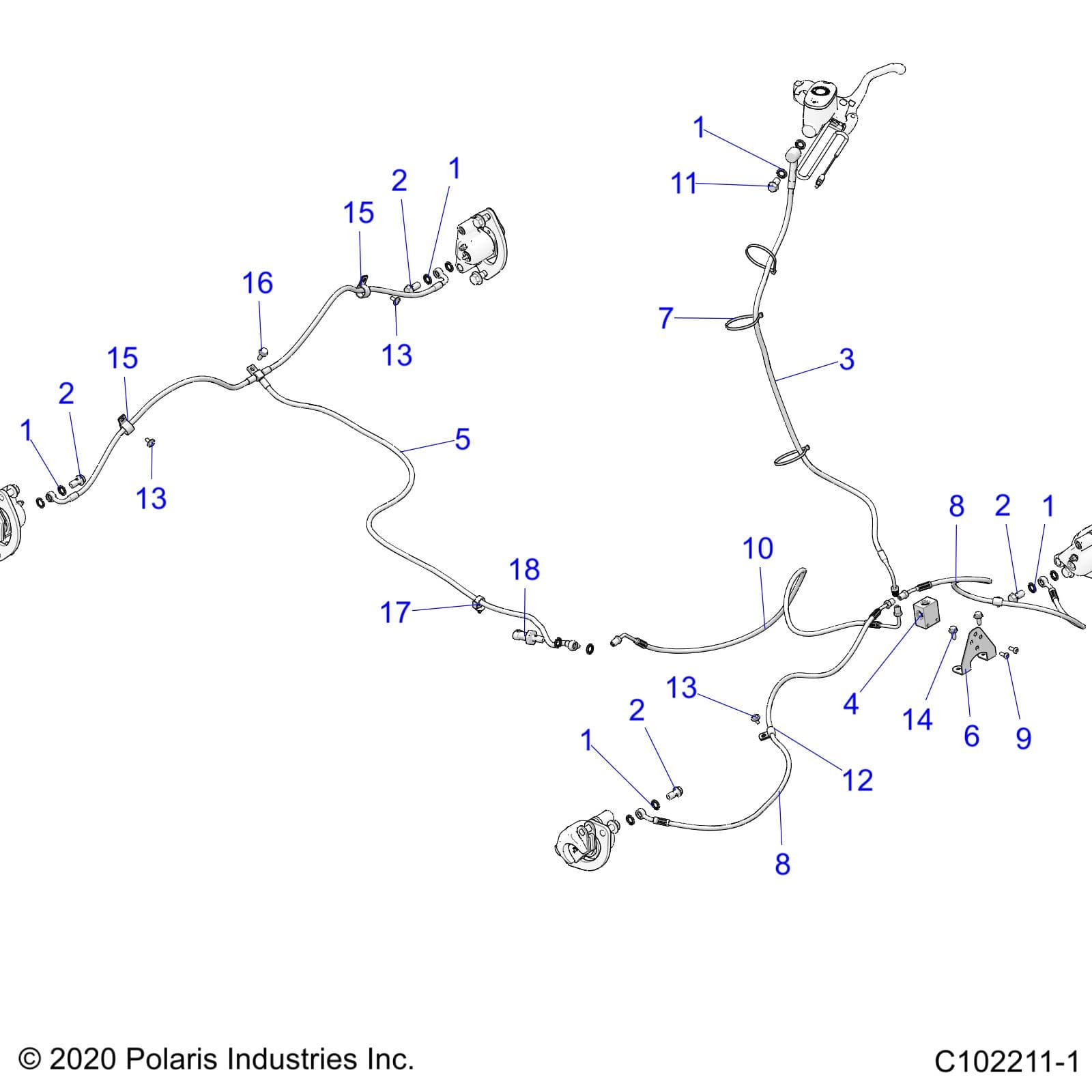 2026 SPORTSMAN 850 MUD 49S R01 - A26SXN85A7 β BRAKES, BRAKE LINES - A26SXN85A7 (C102211-1) diagram