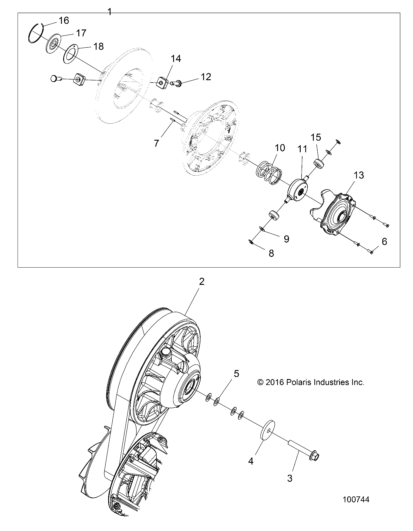 2026 SCRAMBLER 850 48" R02 - A26SVA85A4 β DRIVE TRAIN, SECONDARY CLUTCH - A26SVA85A4 (100744) diagram
