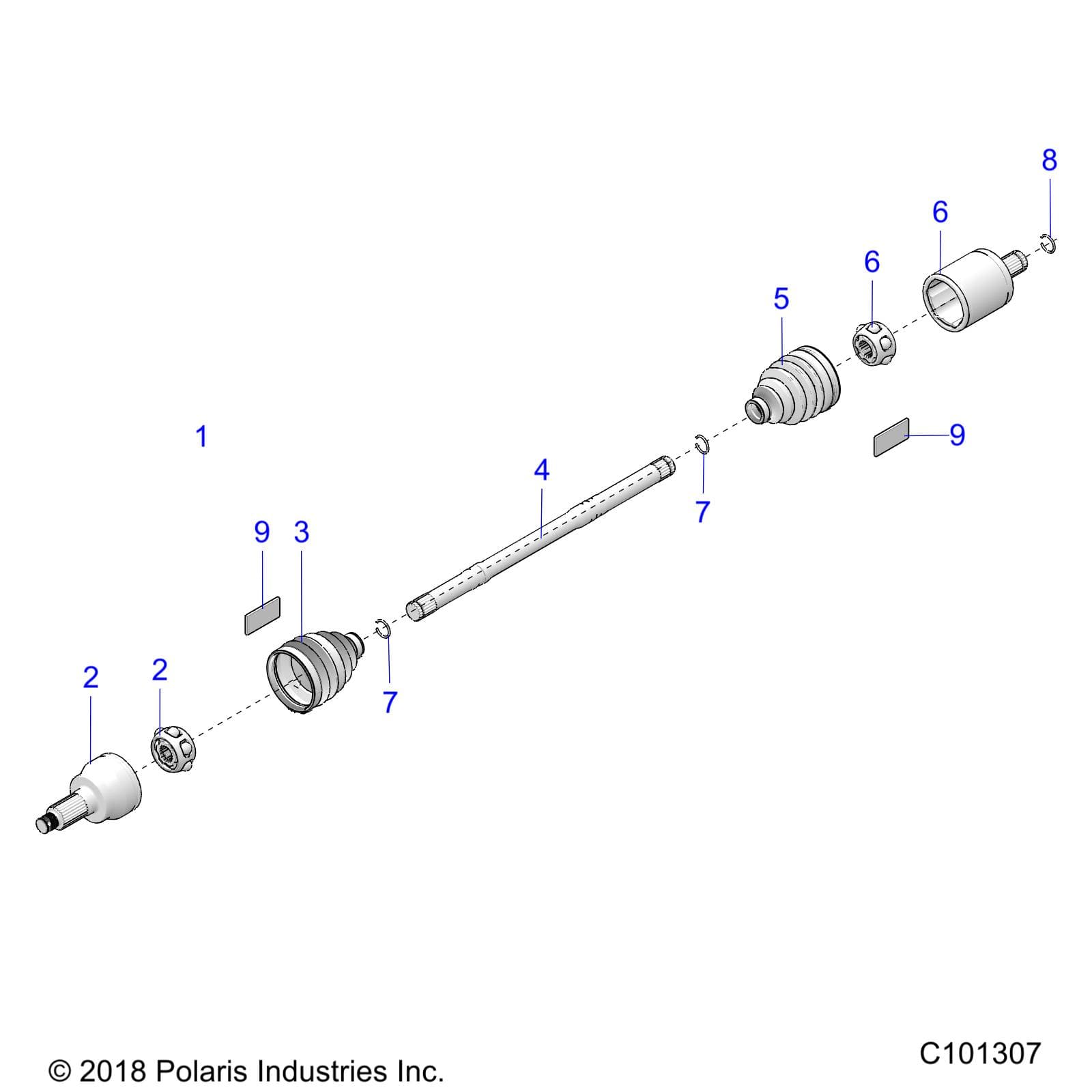 2026 SPORTSMAN TOURING 850 48" R02 - A26SYE85AL β DRIVE TRAIN, DRIVE SHAFT, FRONT - A26SYE85AL (C101307) diagram
