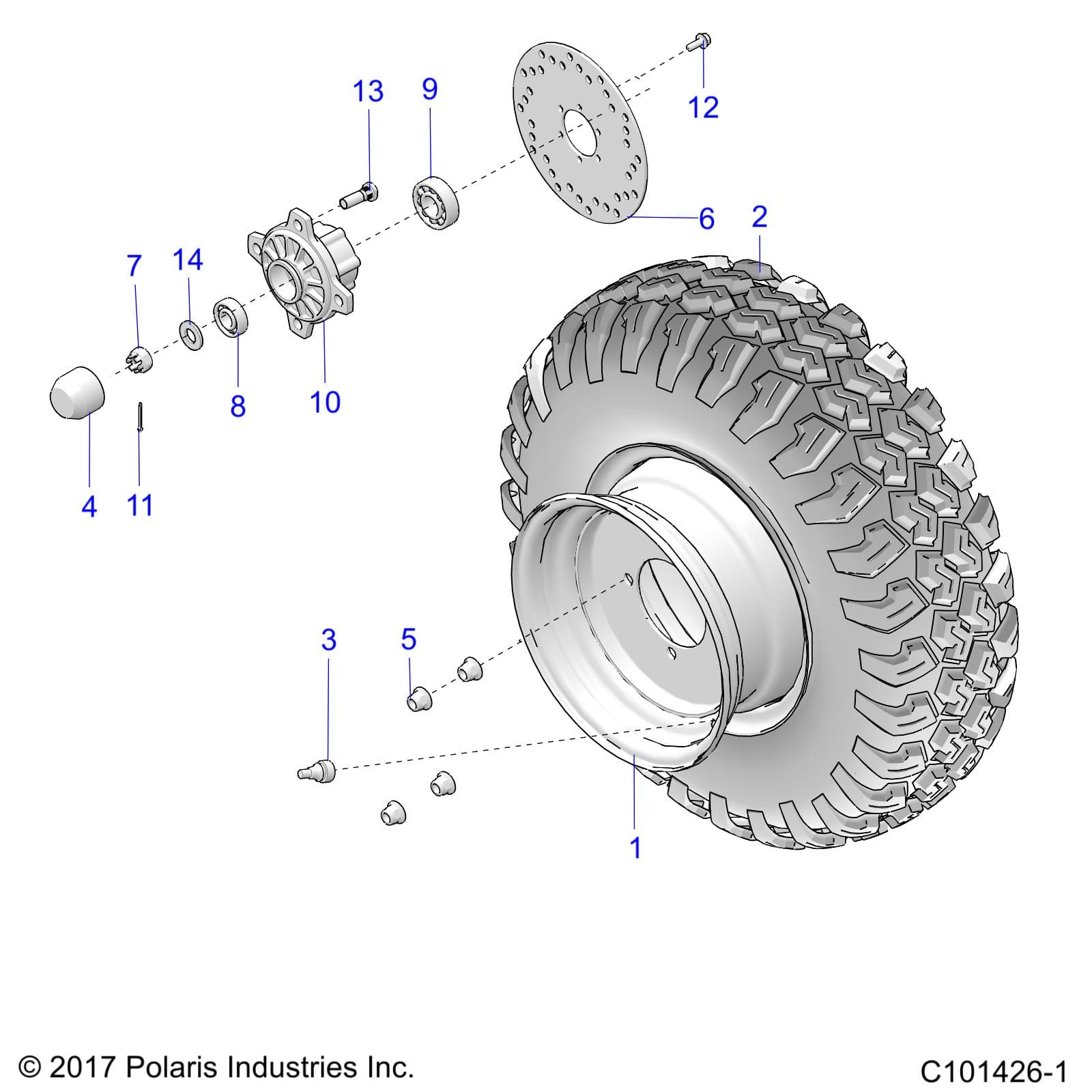 2026 RANGER 150 EFI β WHEELS, FRONT TIRE AND BRAKE DISK - R26HZA15A5/B5 (101426-1) diagram