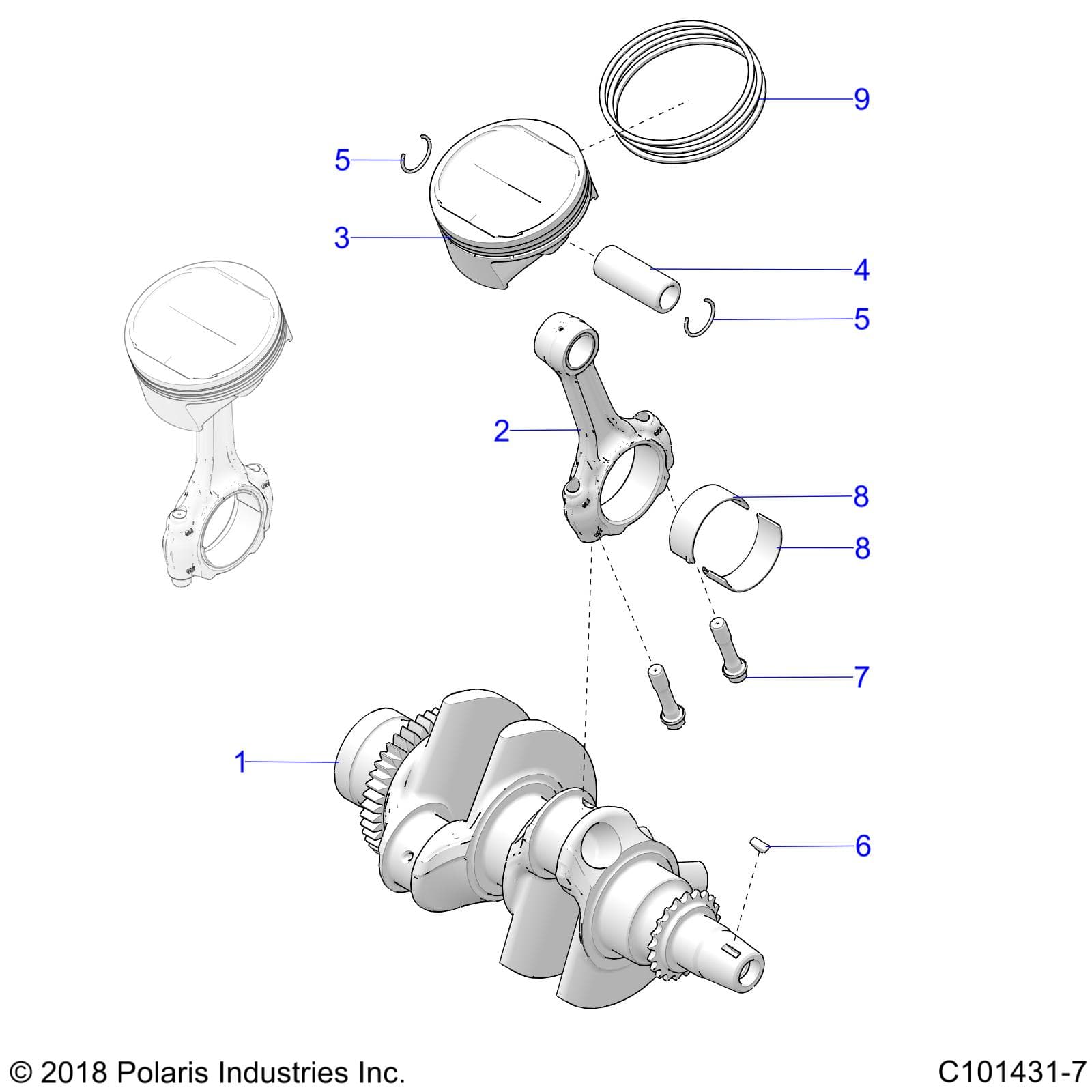 2026 SPORTSMAN TOURING 850 48" R02 - A26SYE85AL β ENGINE, CRANKSHAFT and PISTON - A26SYE85AL (C101431-7) diagram