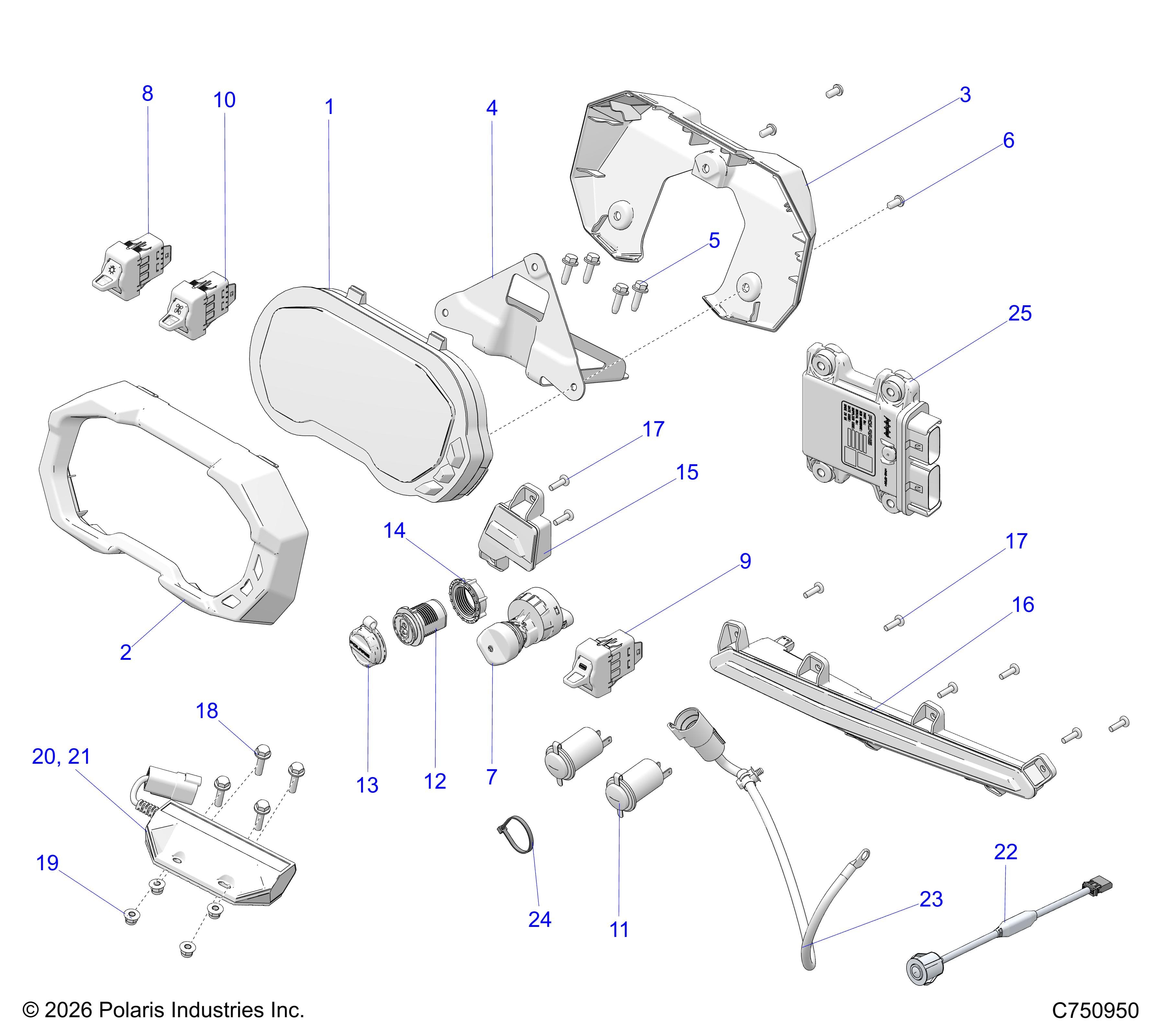 2026 RZR PRO R4 ULTIMATE β ELECTRICAL, DASH INSTRUMENTS, CONTROLS, & LIGHTING - Z26R4K2KAC/BC/AR/BR/AJ/BJ/AV/BV (C750950) diagram