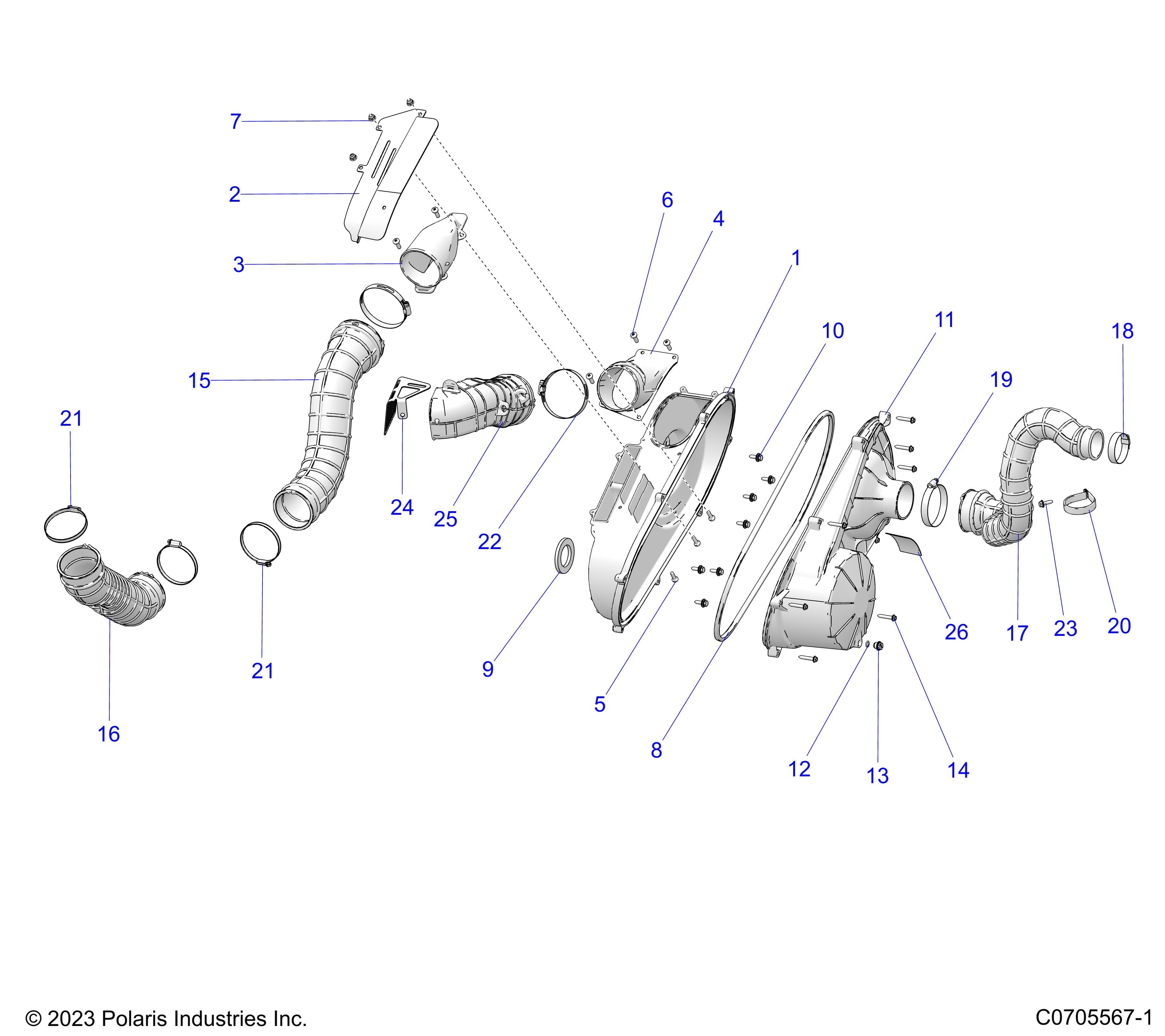 2026 GENERAL XP 1000 PREMIUM β DRIVE TRAIN, CLUTCH COVER AND DUCTING diagram