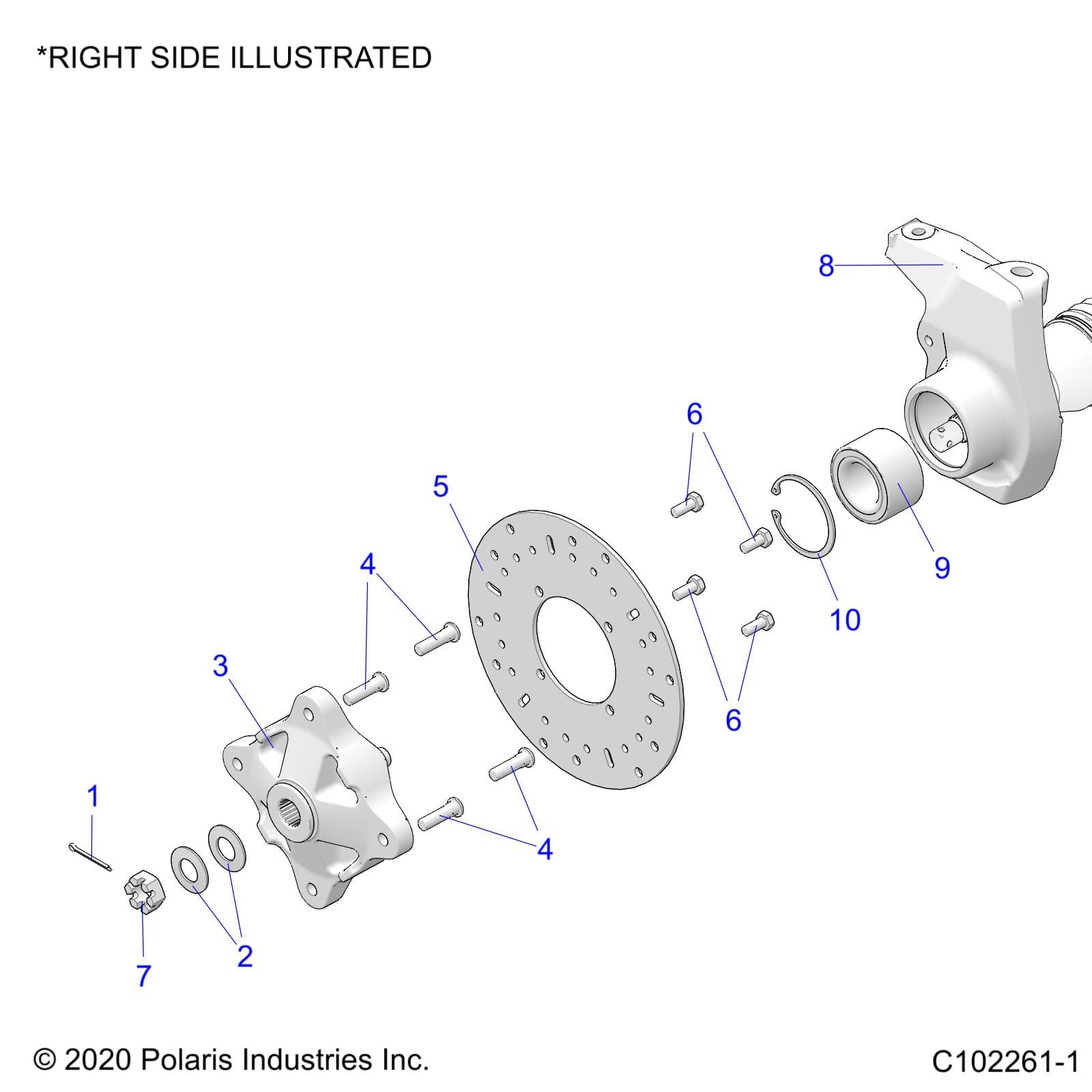 2026 SPORTSMAN TOURING 570 ULT β SUSPENSION, FRONT HUB, CARRIER, and BRAKE DISC - A26SJR57AG (C102261-1) diagram