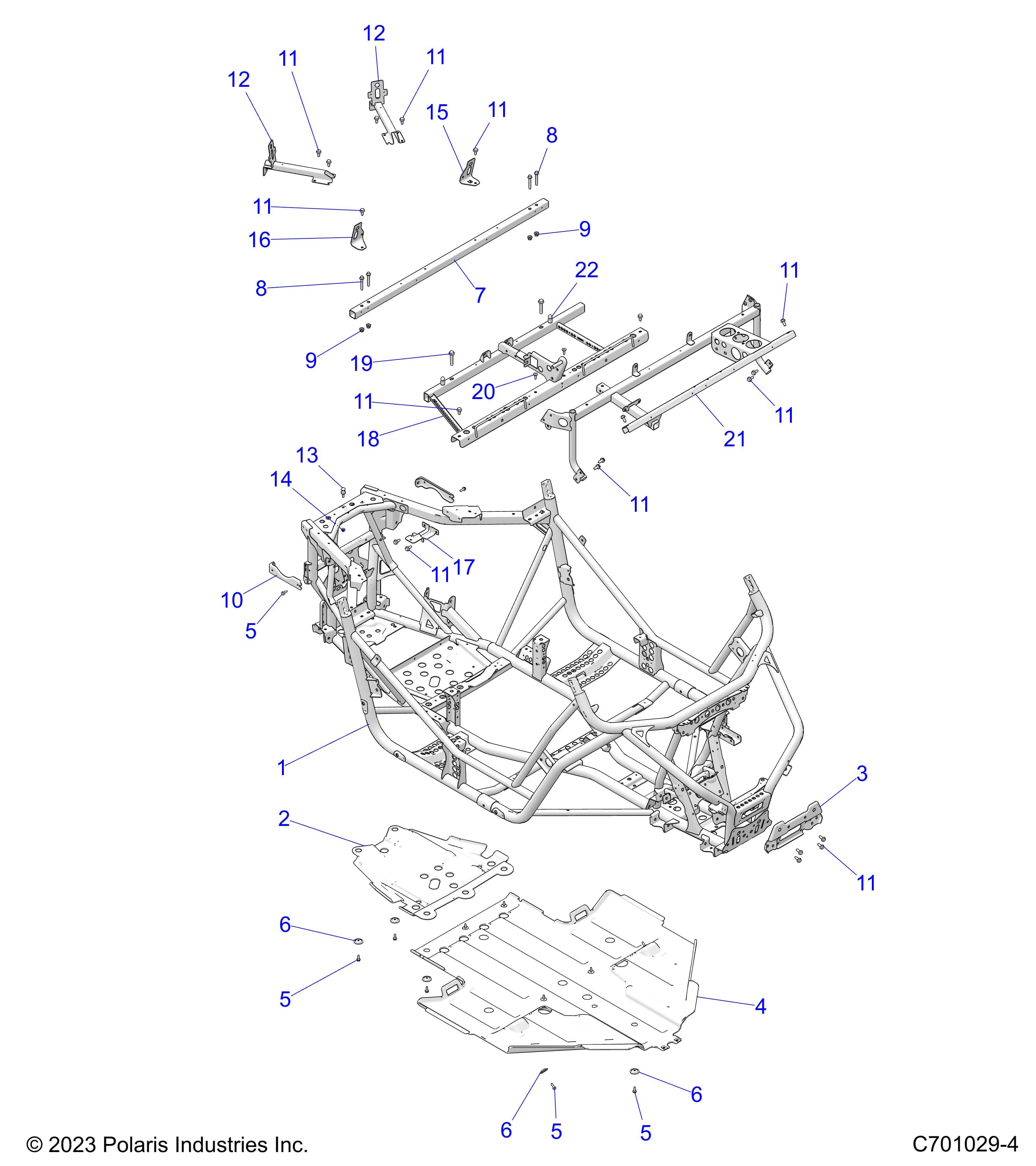 2026 RZR 900 TRAIL S SPORT β CHASSIS, MAIN FRAME AND SKID PLATE - Z26ASE87A5 (C701029-2) diagram