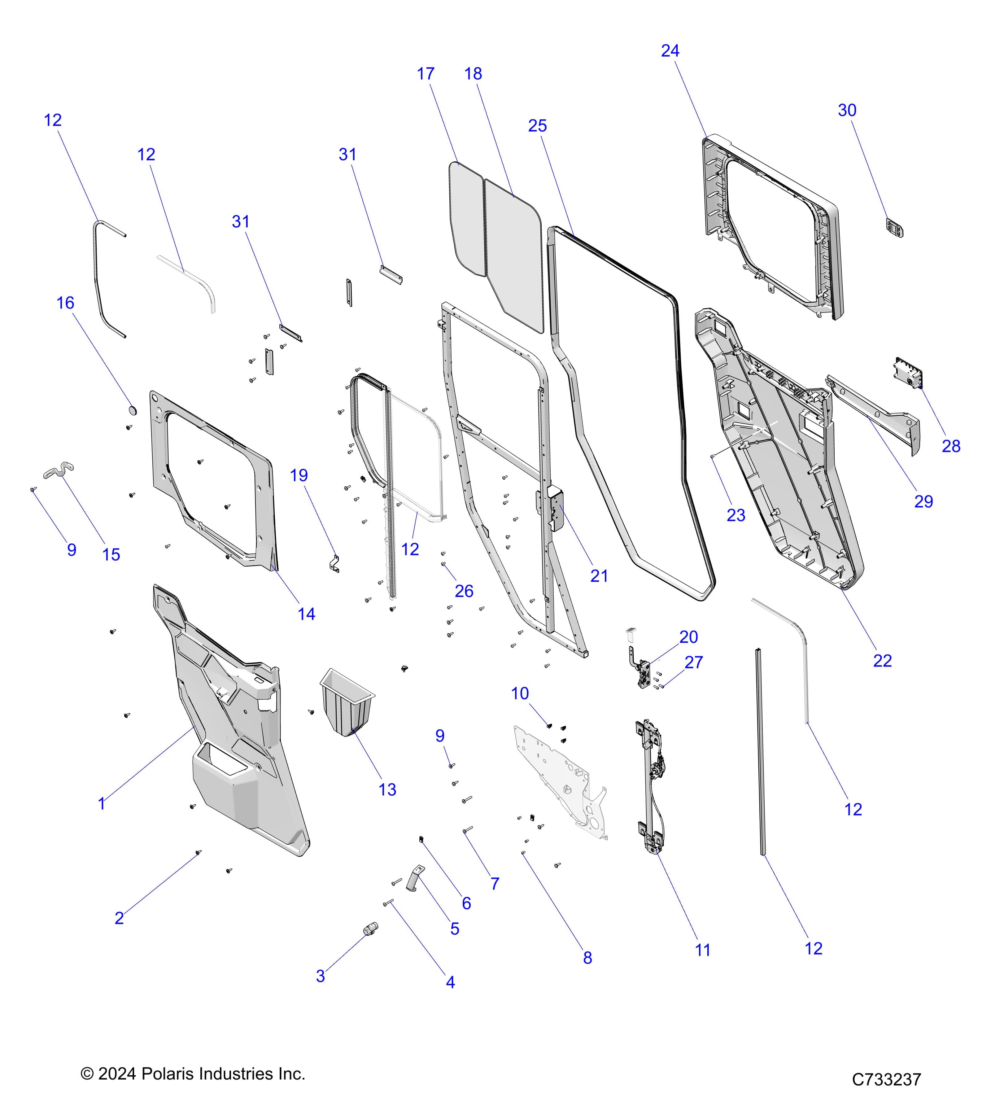 2026 RANGER 1000 XP CREW NORTHSTAR TEXAS EDITION β BODY, DOOR, REAR, CRANK - R26RST99AL (C733237) diagram
