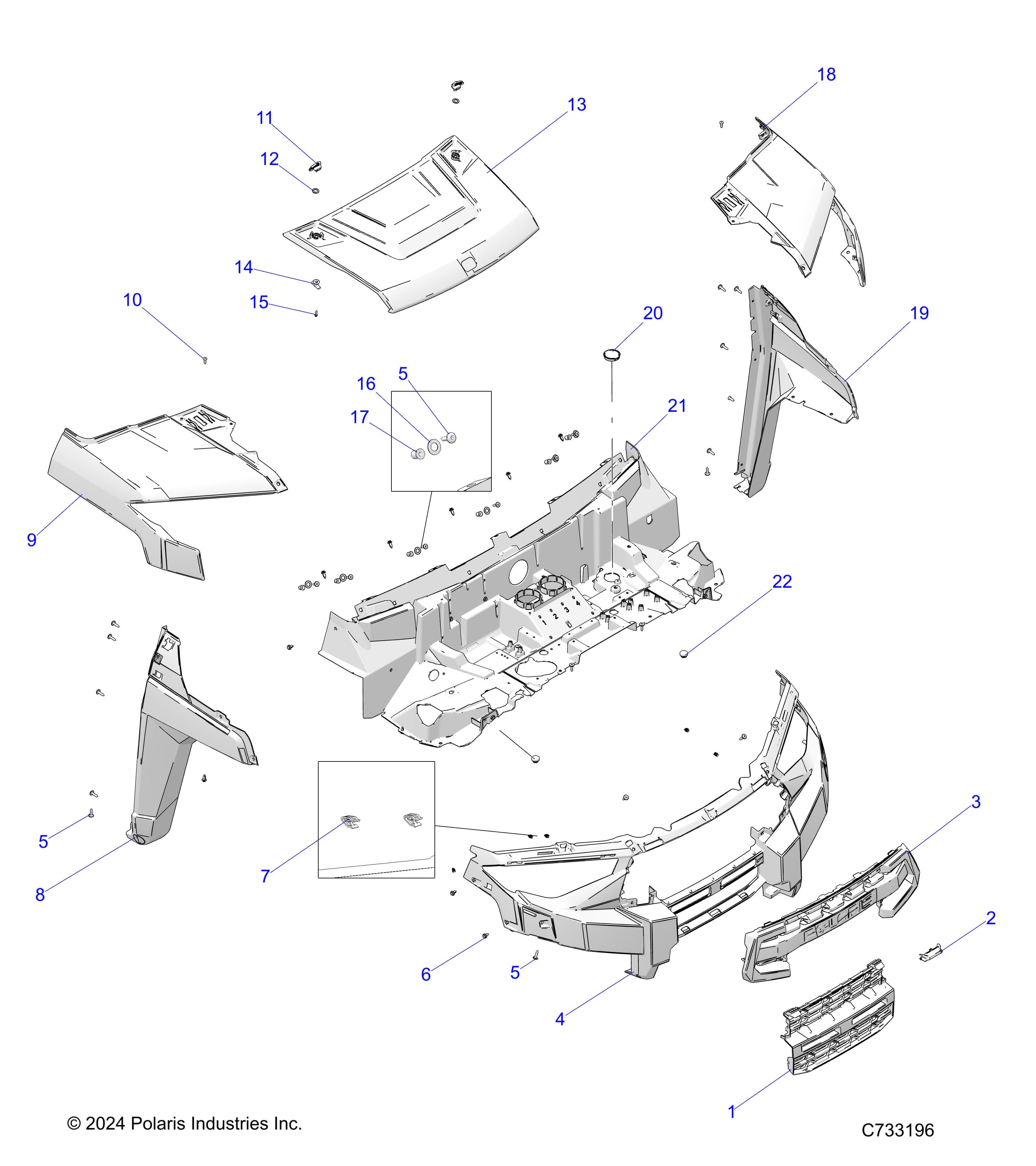 2026 RANGER 1000 XP CREW TEXAS EDITION β BODY, HOOD & FRONT FASCIA - R26RSF99AL (C733196) diagram