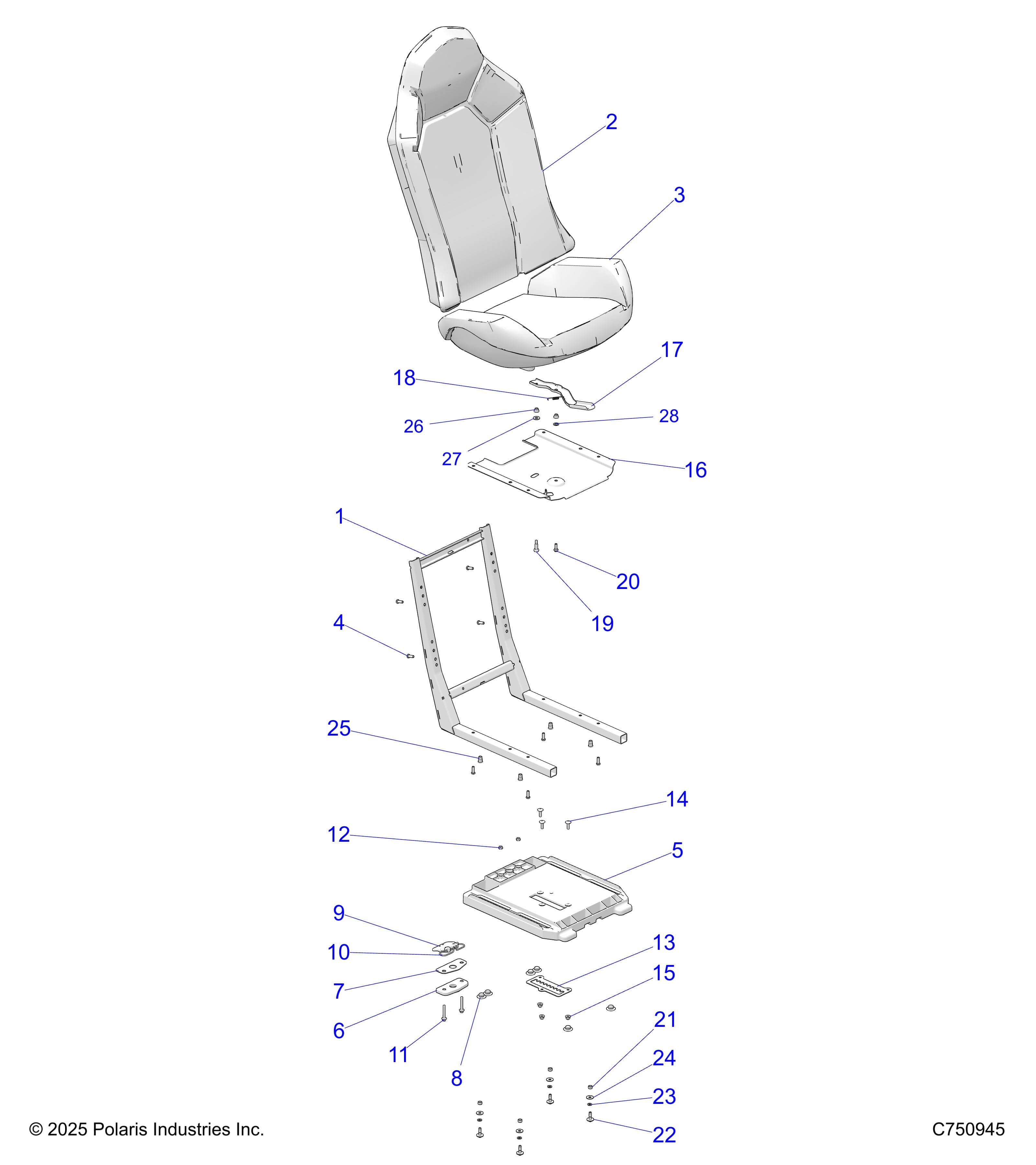 2026 RZR 900 TRAIL ULTIMATE β BODY, SEAT ASM. AND SLIDER - Z26A5F87A6 (C750945) diagram