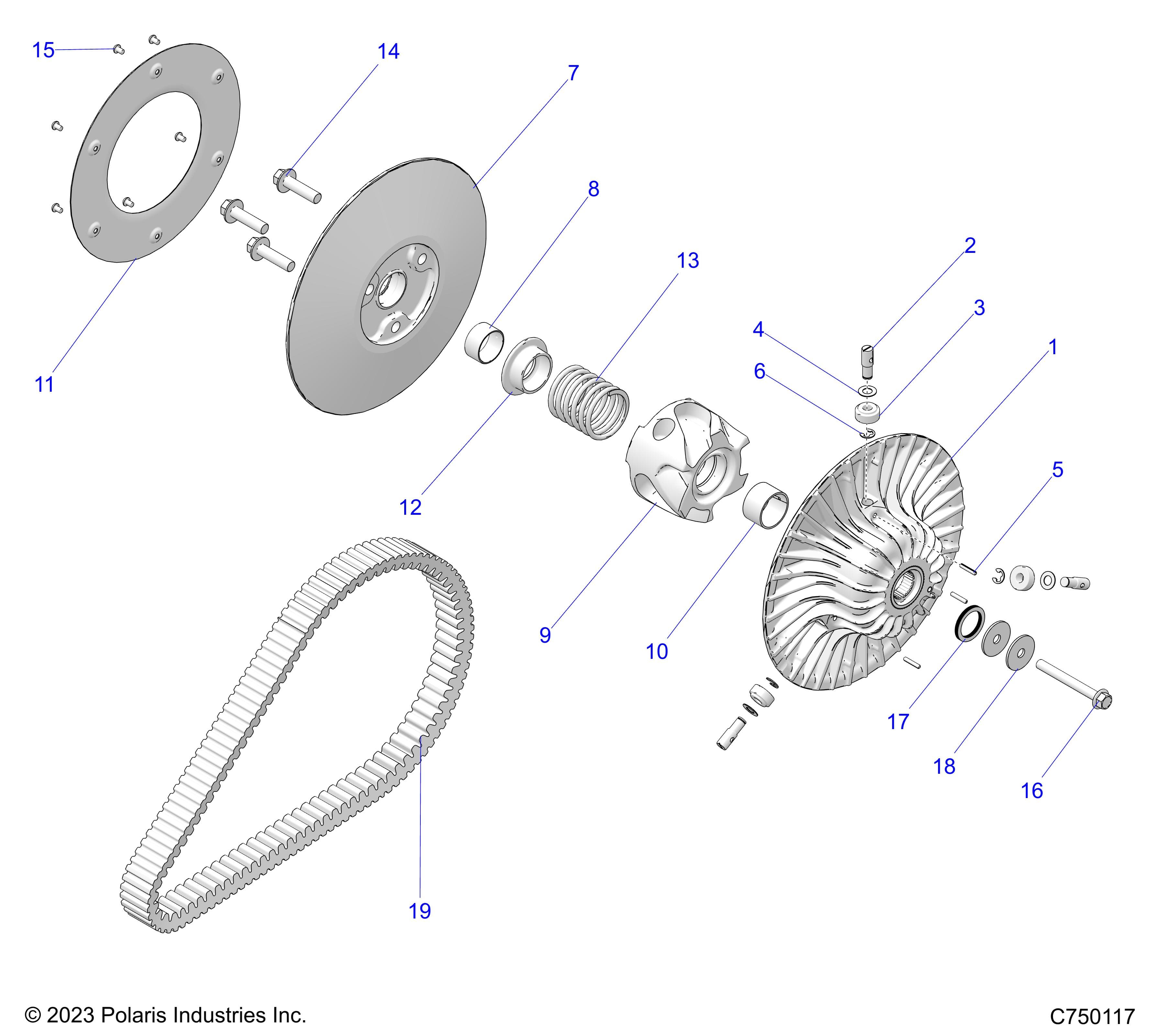 2026 RZR PRO R4 LE β DRIVE TRAIN, SECONDARY CLUTCH/BELT - Z26R4P2KBL (C750117) diagram