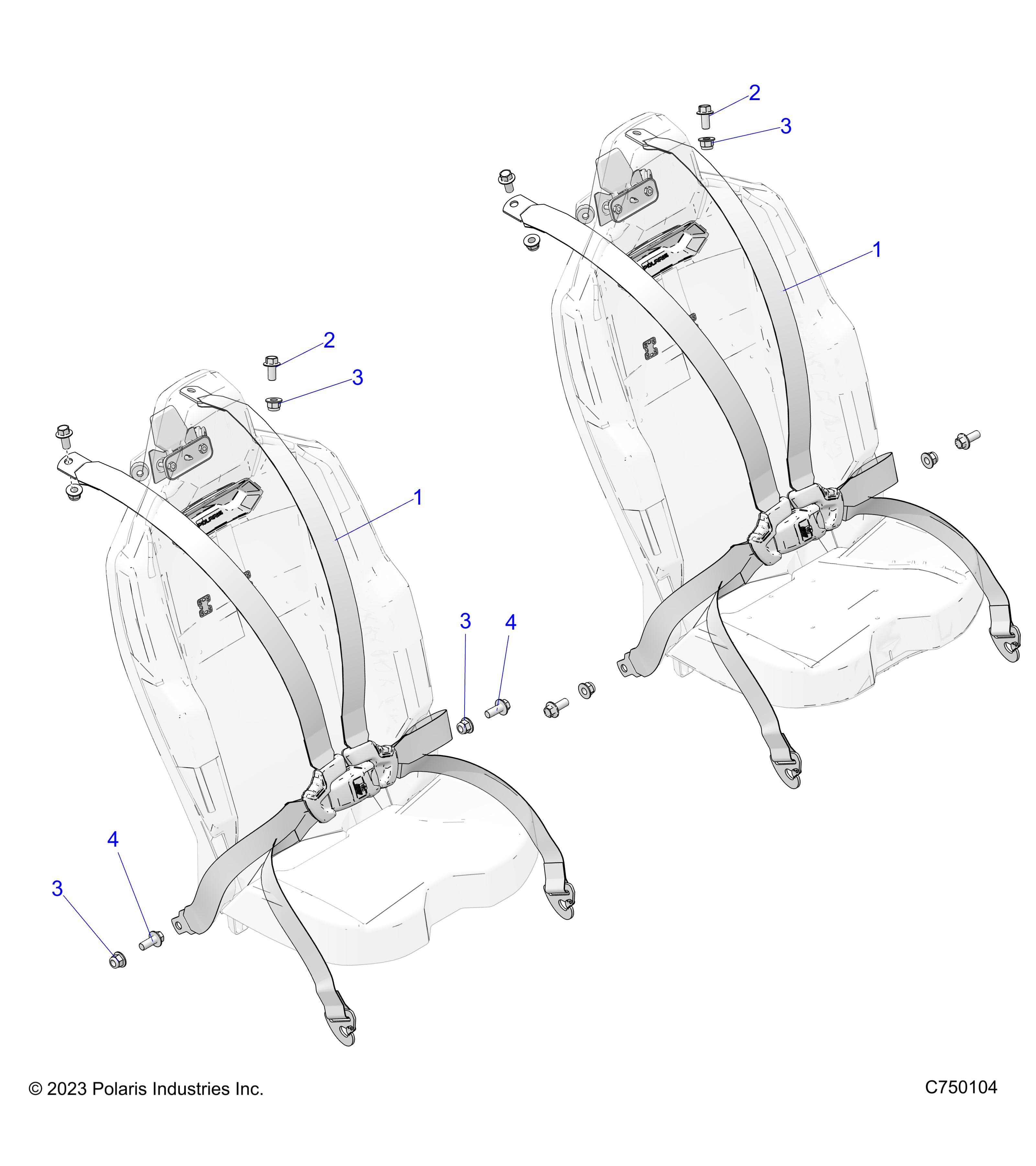 2026 RZR PRO R4 LE β BODY, SEAT BELT MOUNTING, REAR, 6 POINT - Z26R4P2KBL (C750104) diagram