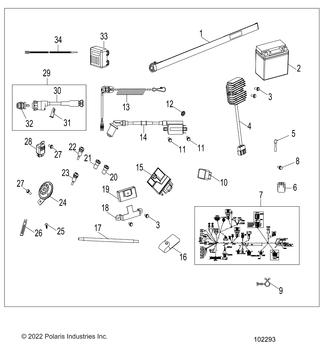 2026 OUTLAW 110 R02 - A26YKA11B1/B7 β ELECTRICAL, SWITCHES, HARNESS and INDICATORS - A26YKA11B1/B7 (102293) diagram