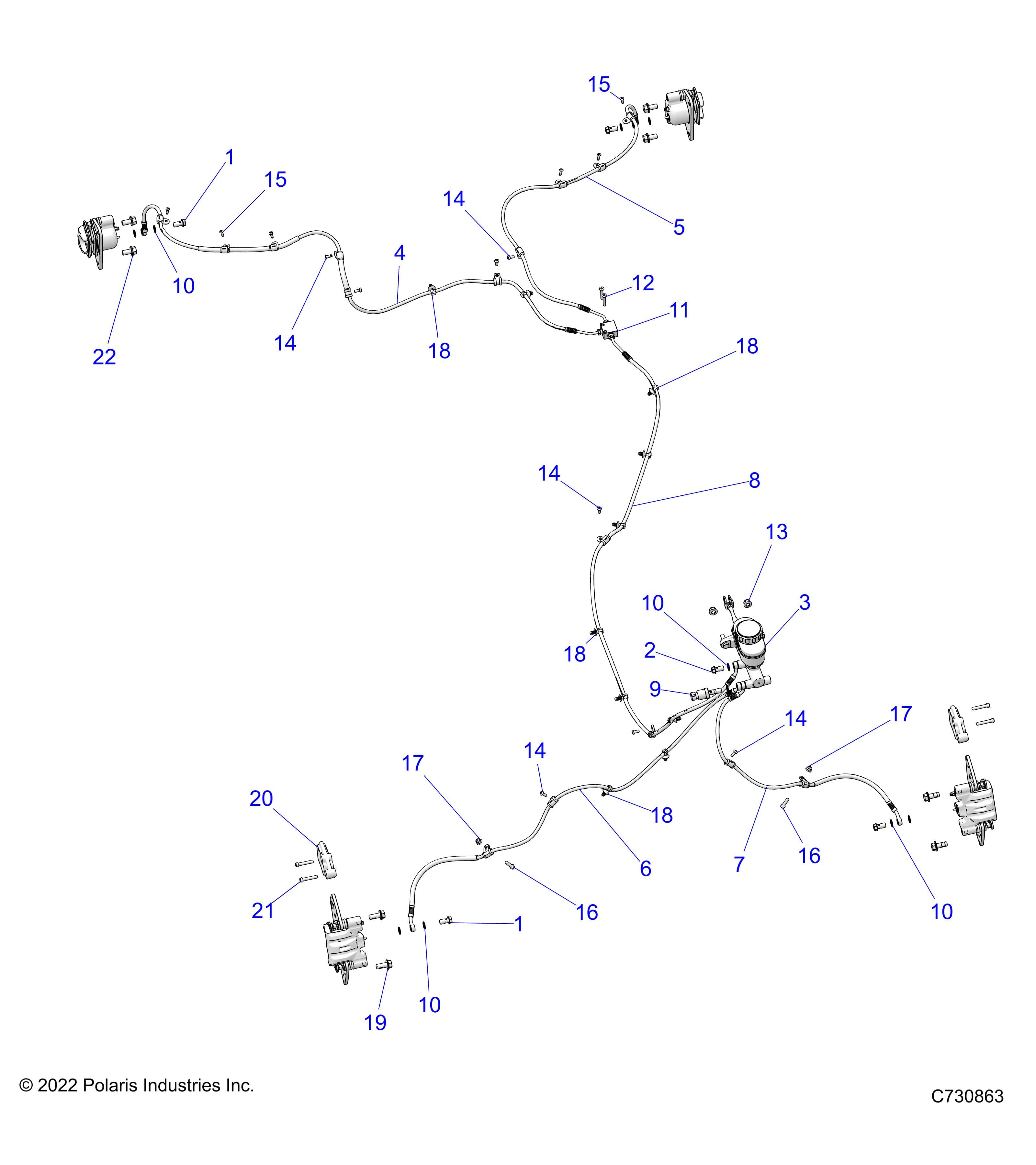 2026 RANGER 1000 XP CREW NORTHSTAR TEXAS EDITION β BRAKES, LINES & MASTER CYLINDER - R26RST99AL (C730863) diagram