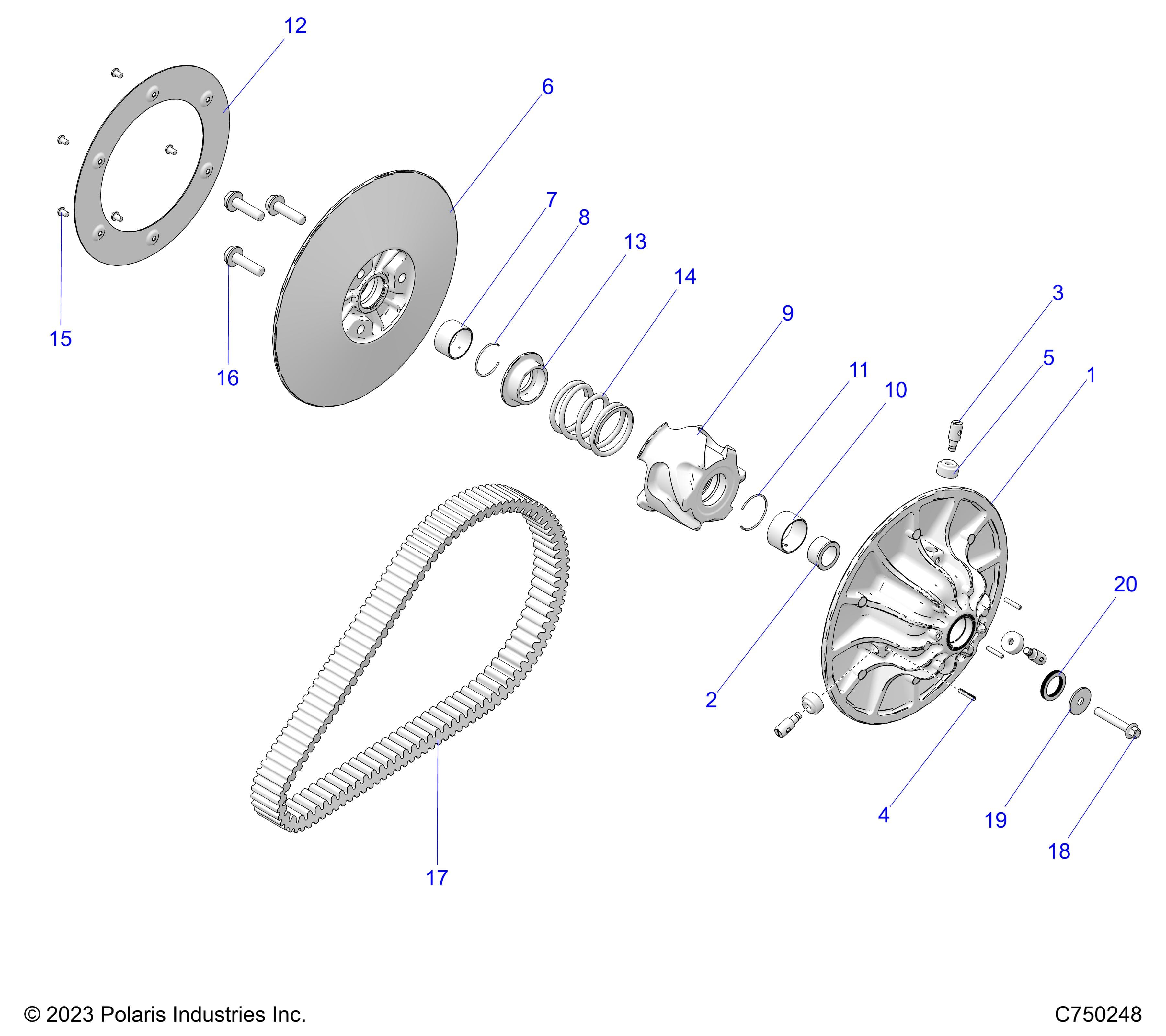 2026 RZR PRO S4 SPORT β DRIVE TRAIN, SECONDARY CLUTCH/BELT - Z26S4E92A4/B4/A6/B6 (C750248) diagram