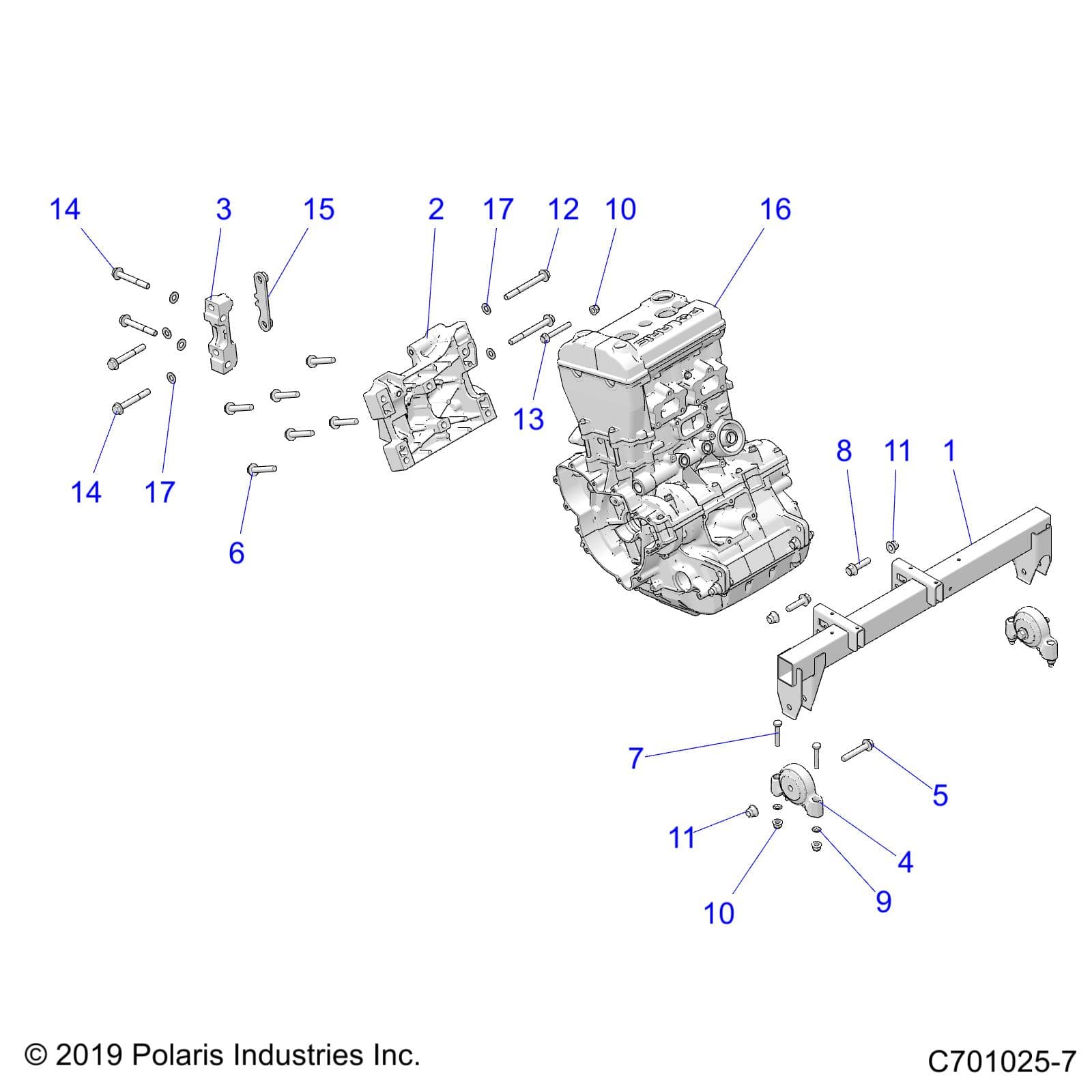 2026 RZR 900 TRAIL S SPORT β ENGINE, MOUNTING & LONG BLOCK - Z26ASE87A5 (C701025-7) diagram