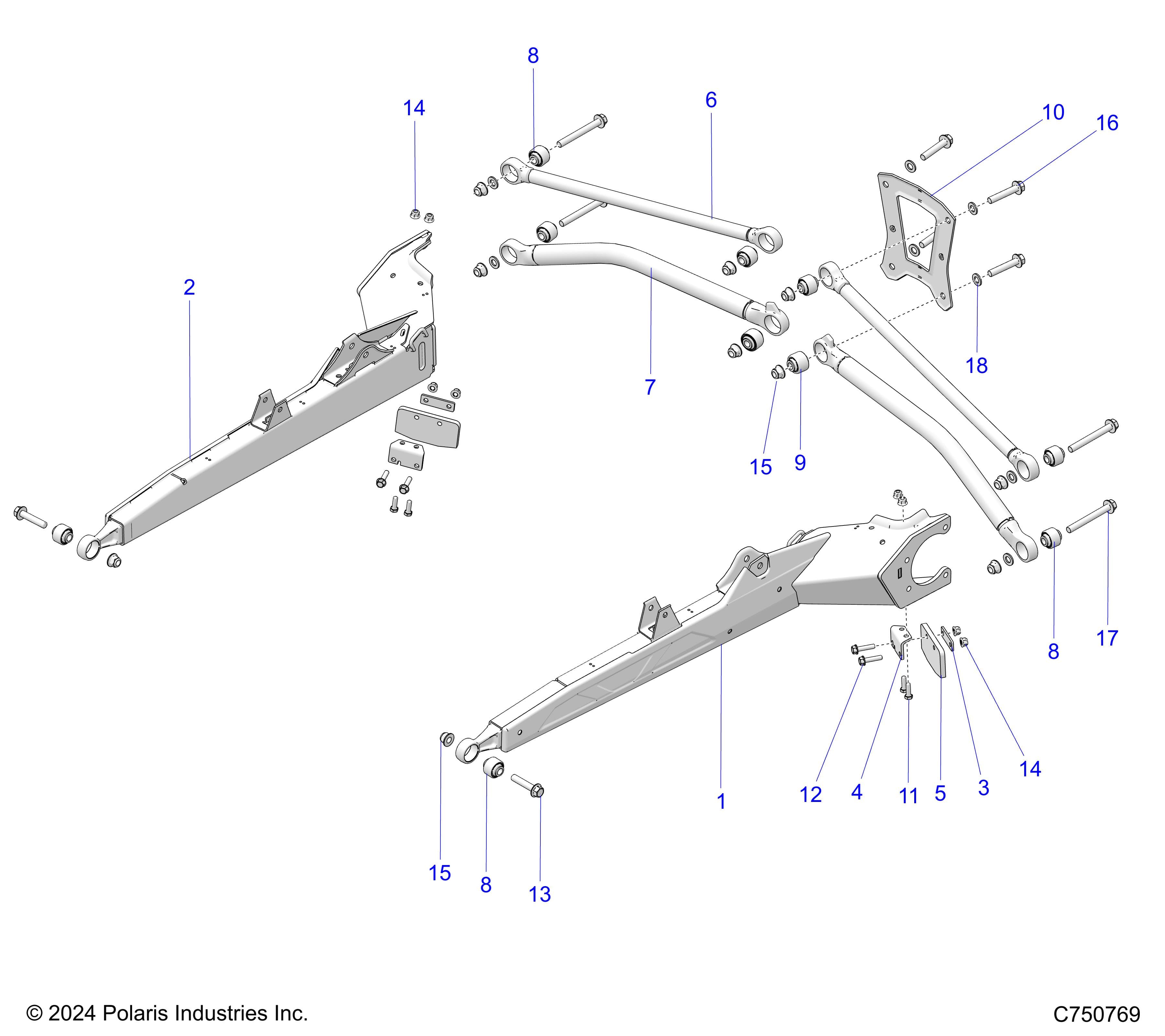 2026 RZR PRO XP 4 SPORT β SUSPENSION, REAR TRAILING ARMS AND MOUNTING - Z26X4E92A4/B4/A6/B6 (C750769) diagram