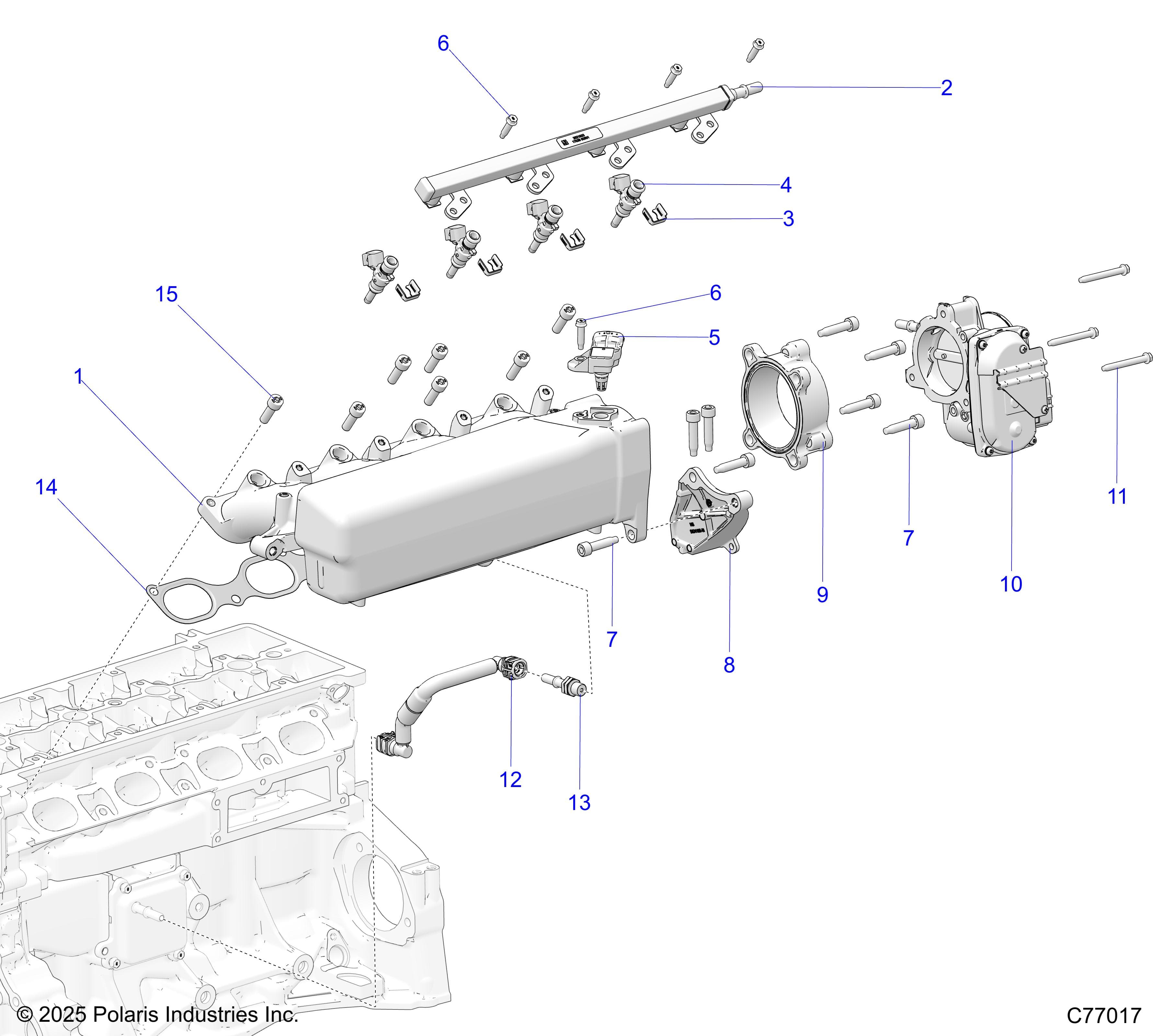 2026 RZR PRO R RACE H.O. β ENGINE, INTAKE MANIFOLD, FUEL RAIL AND RELATED - Z26RRL2KAL (C77017) diagram