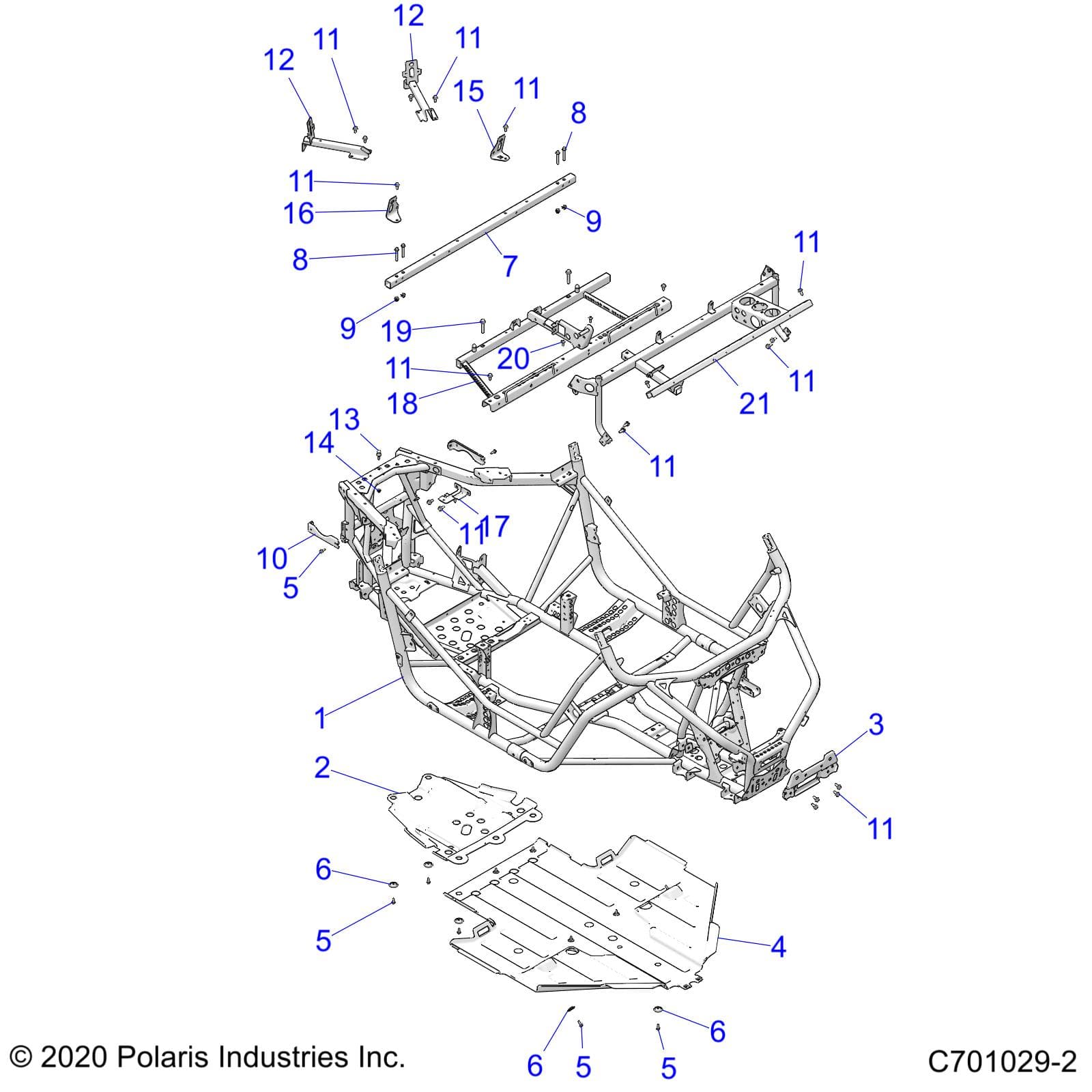 2026 RZR 900 TRAIL ULTIMATE β CHASSIS, MAIN FRAME AND SKID PLATE - Z26A5F87A6 (C701029-2) diagram