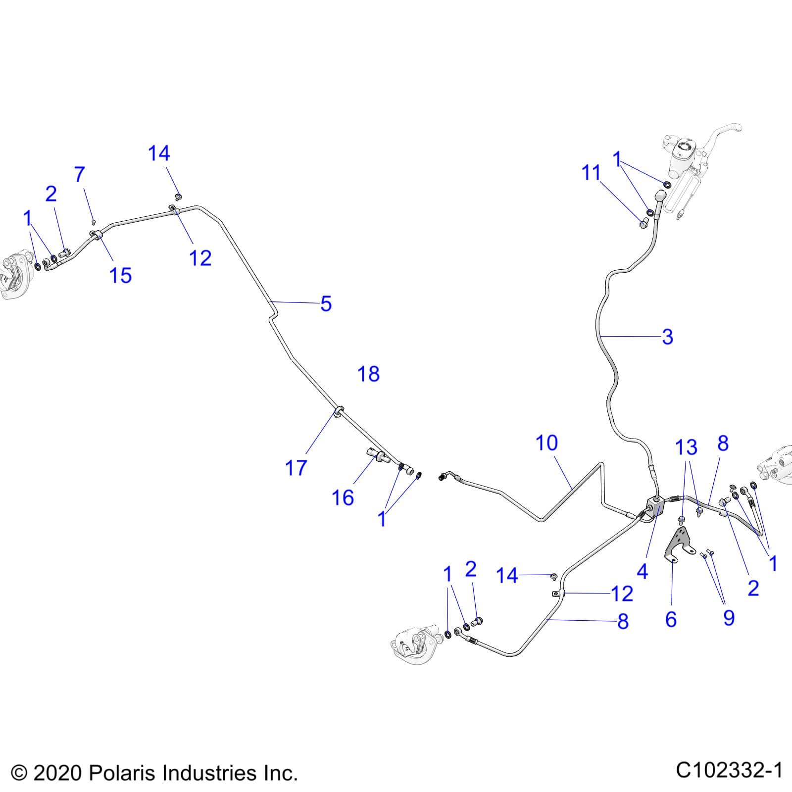 2026 SPORTSMAN TOURING 850 48" R02 - A26SYE85AL β BRAKES, BRAKE LINES - A26SYE85AL (C102332-1) diagram
