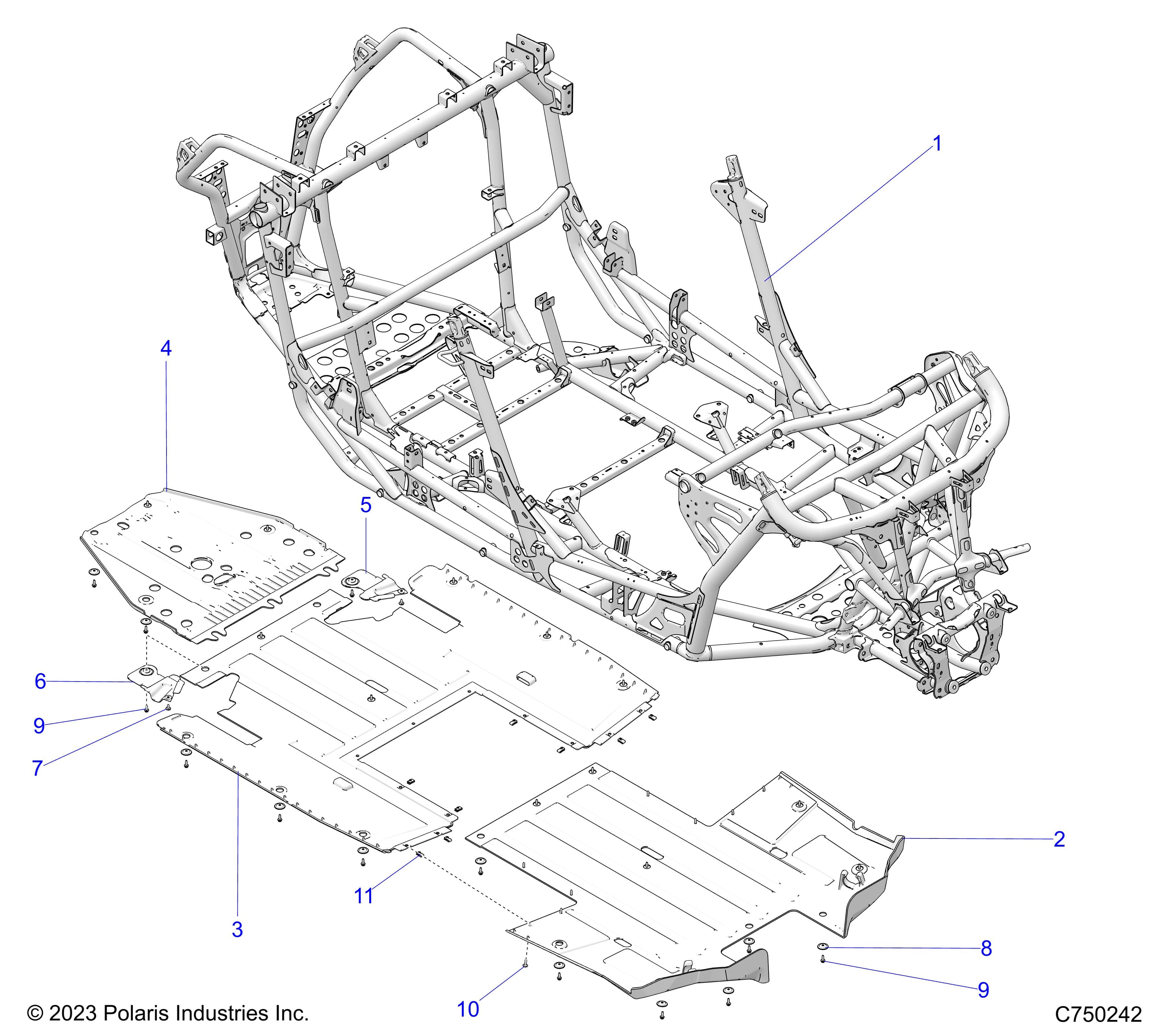 2026 RZR PRO S4 SPORT β CHASSIS, MAIN FRAME AND SKID PLATES - Z26S4E92A4/B4/A6/B6 (C750242) diagram