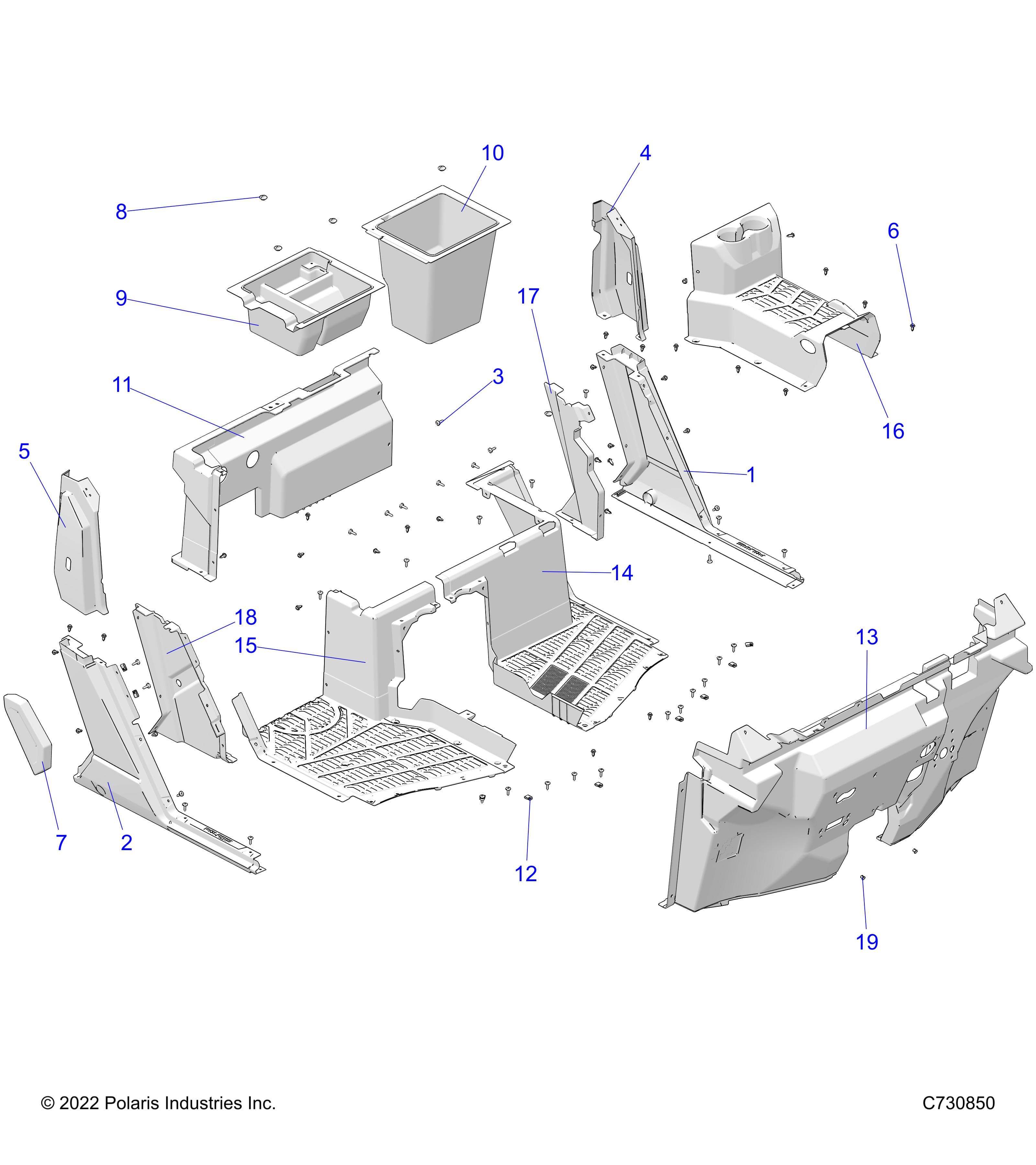 2026 RANGER 1000 XP CREW NSTR ULTIMATE TRAIL BOSS β BODY, FRONT FLOOR & ROCKERS - R26RSV99AK (C730850) diagram