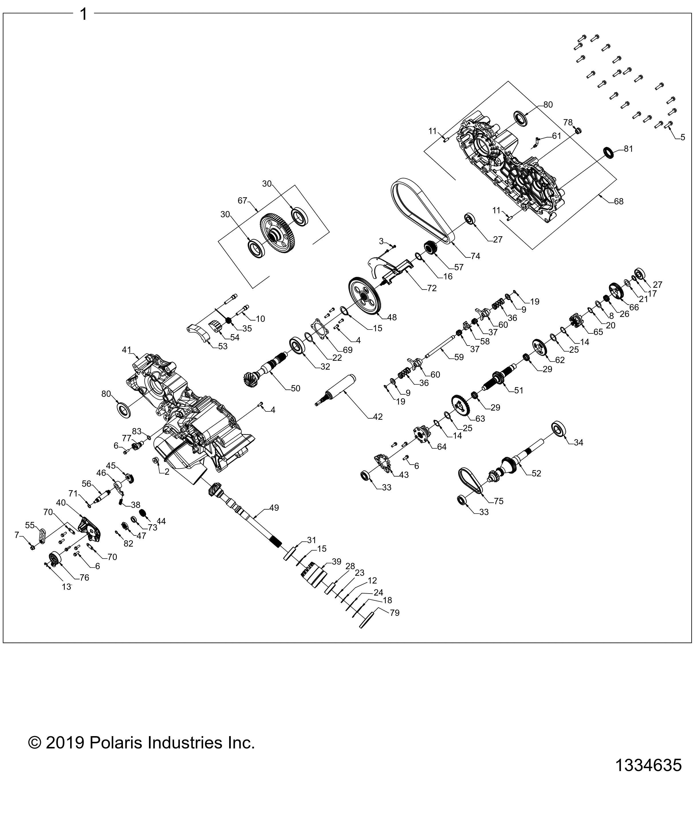 2026 SPORTSMAN 570 EPS TRAIL PACKAGE β DRIVE TRAIN, MAIN GEARCASE - A26SHY57AL/AS (1334635) diagram