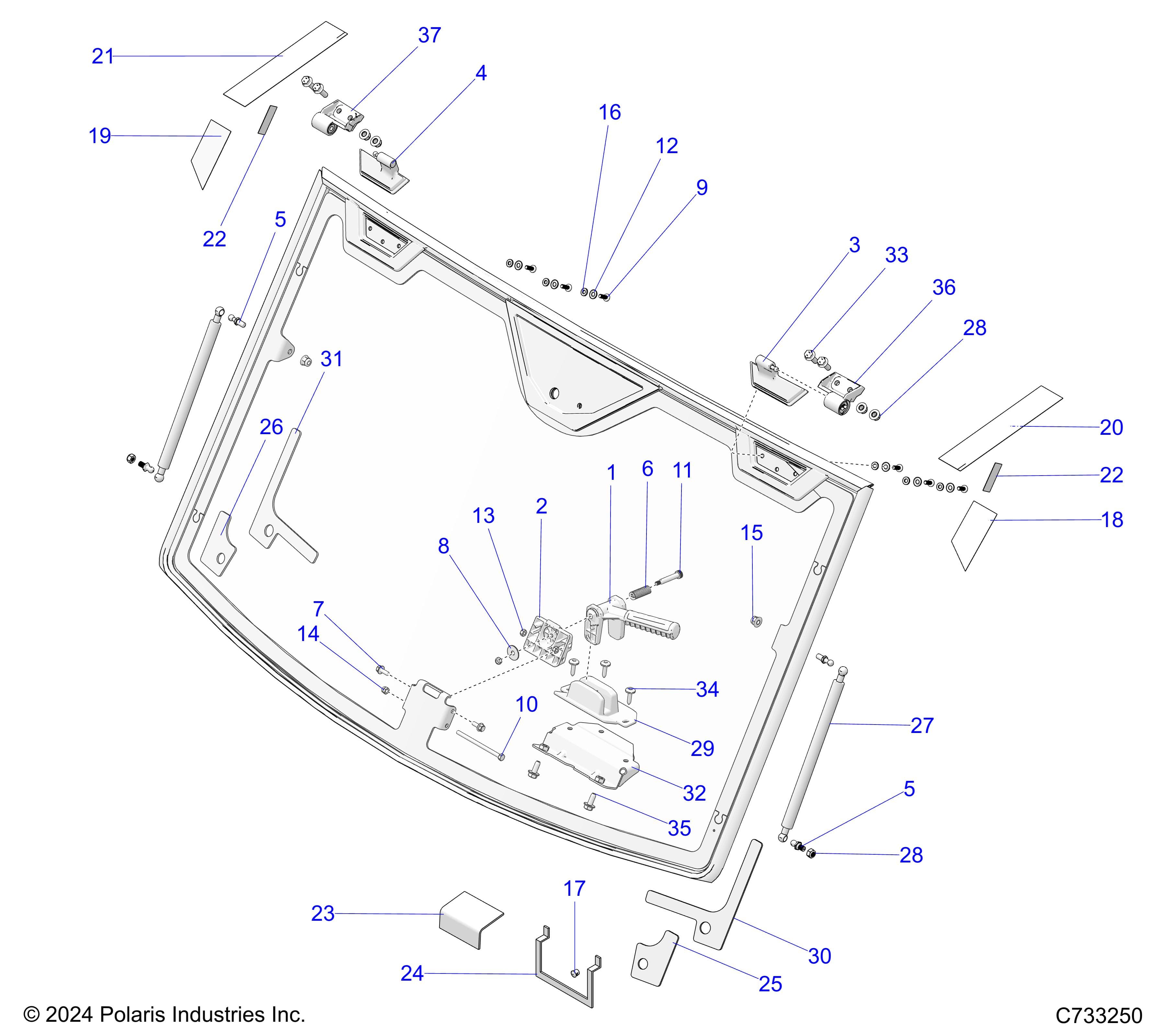 2026 RANGER 1000 XP CREW NSTR ULTIMATE TRAIL BOSS β BODY, WINDSHIELD, TIP-OUT & FOAM - R26RSV99AK (C733250) diagram