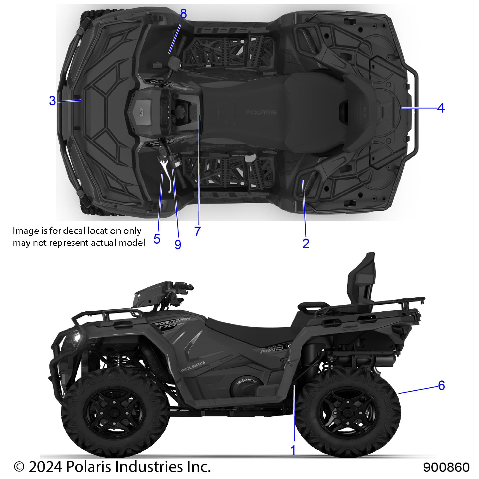 2026 SPORTSMAN TOURING 570 PREM β BODY, DECALS, STANDARD - A26SDZ57AB (900860) diagram
