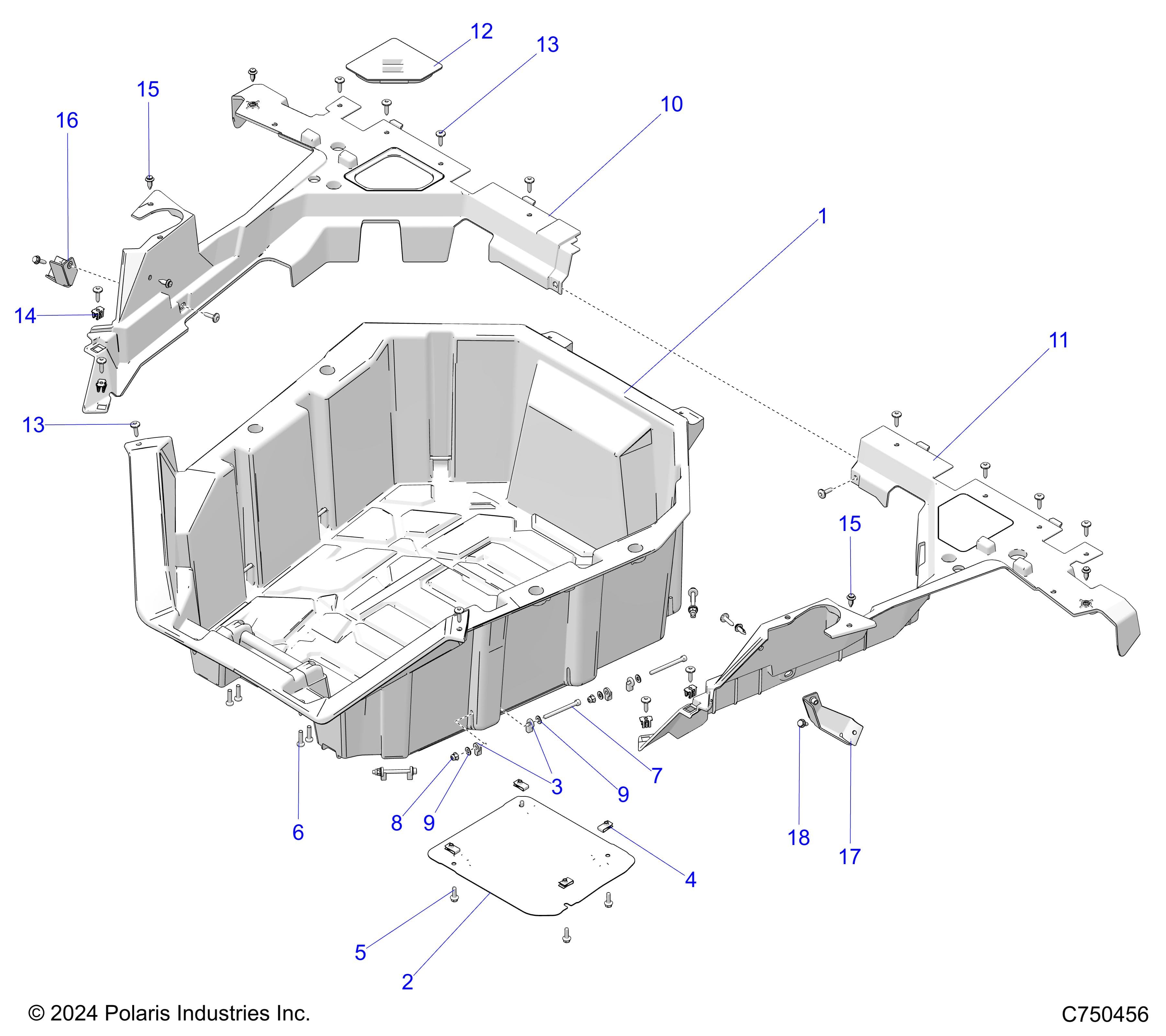 2026 RZR PRO XP 4 SPORT β BODY, CARGO BOX - Z26X4E92A4/B4/A6/B6 (C750456) diagram