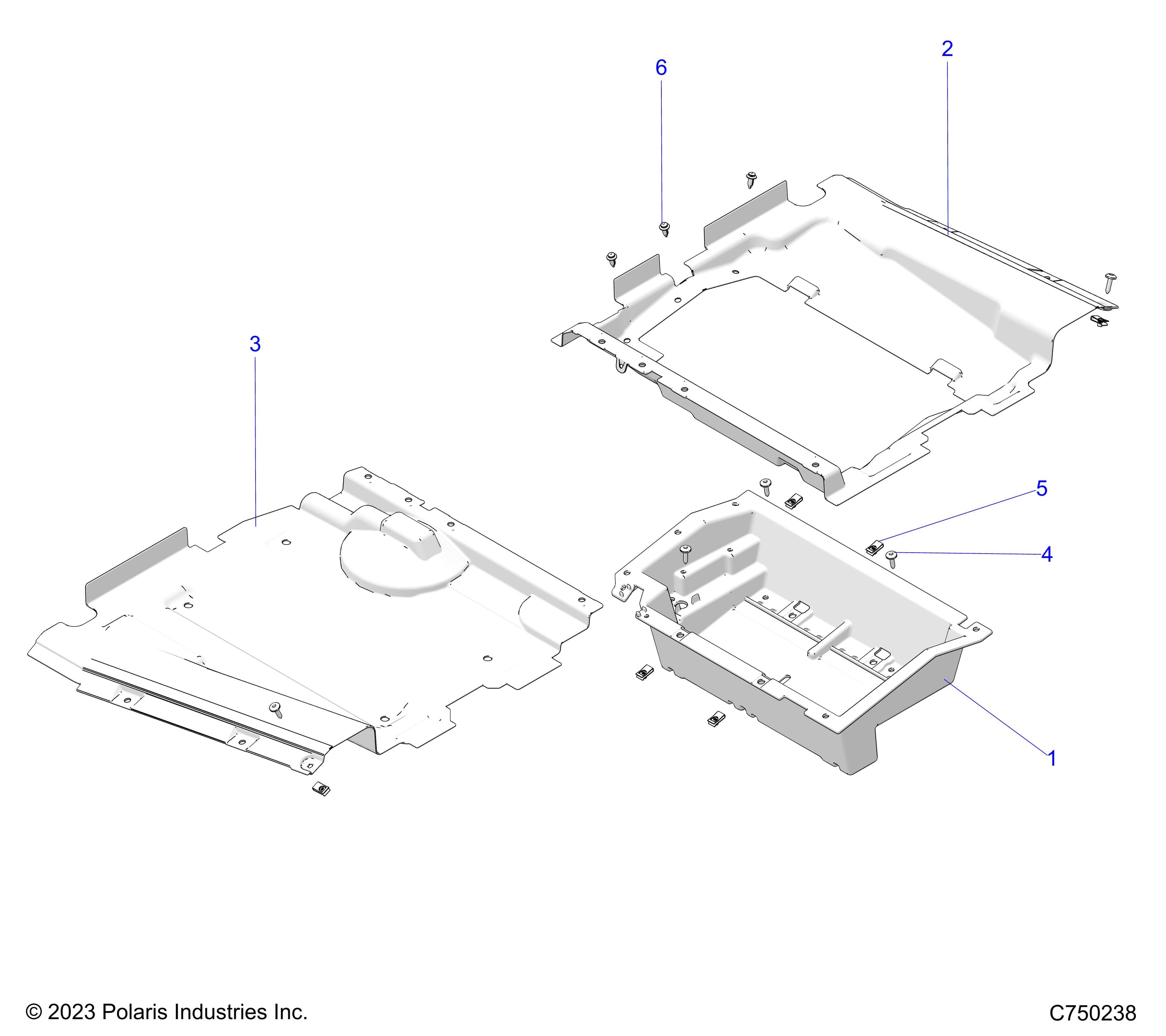 2026 RZR PRO S SPORT β BODY, FLOOR PANELS, UNDERSEAT - Z26SPE92A4/B4/A6/B6 (C750238) diagram