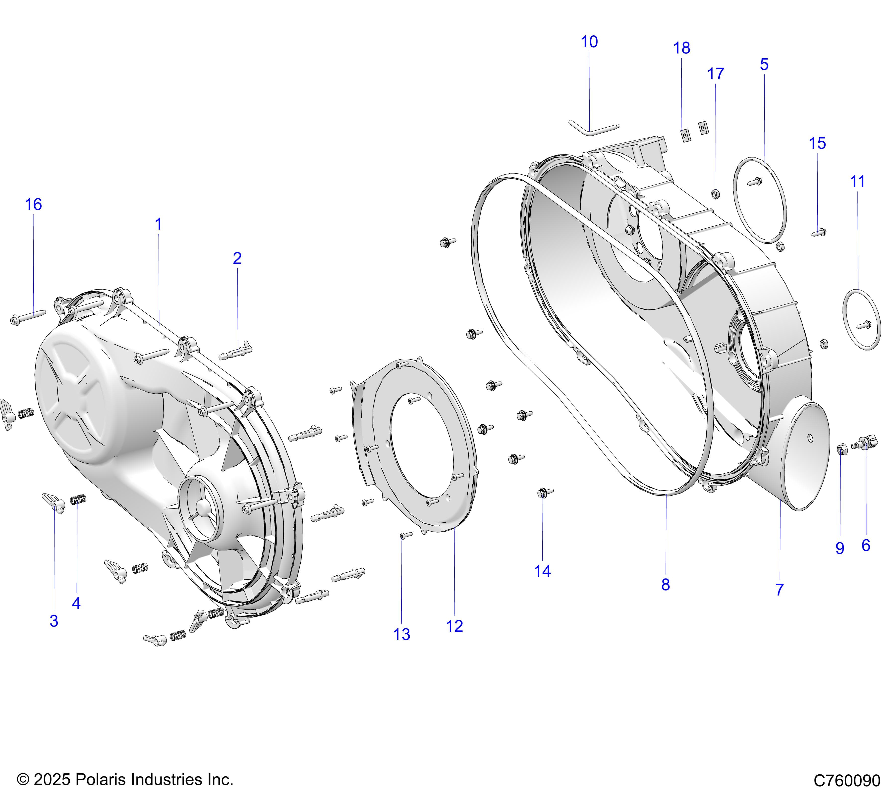 2026 RZR PRO R RACE H.O. β DRIVE TRAIN, CLUTCH COVER, INNER/OUTER - Z26RRL2KAL (C760090) diagram