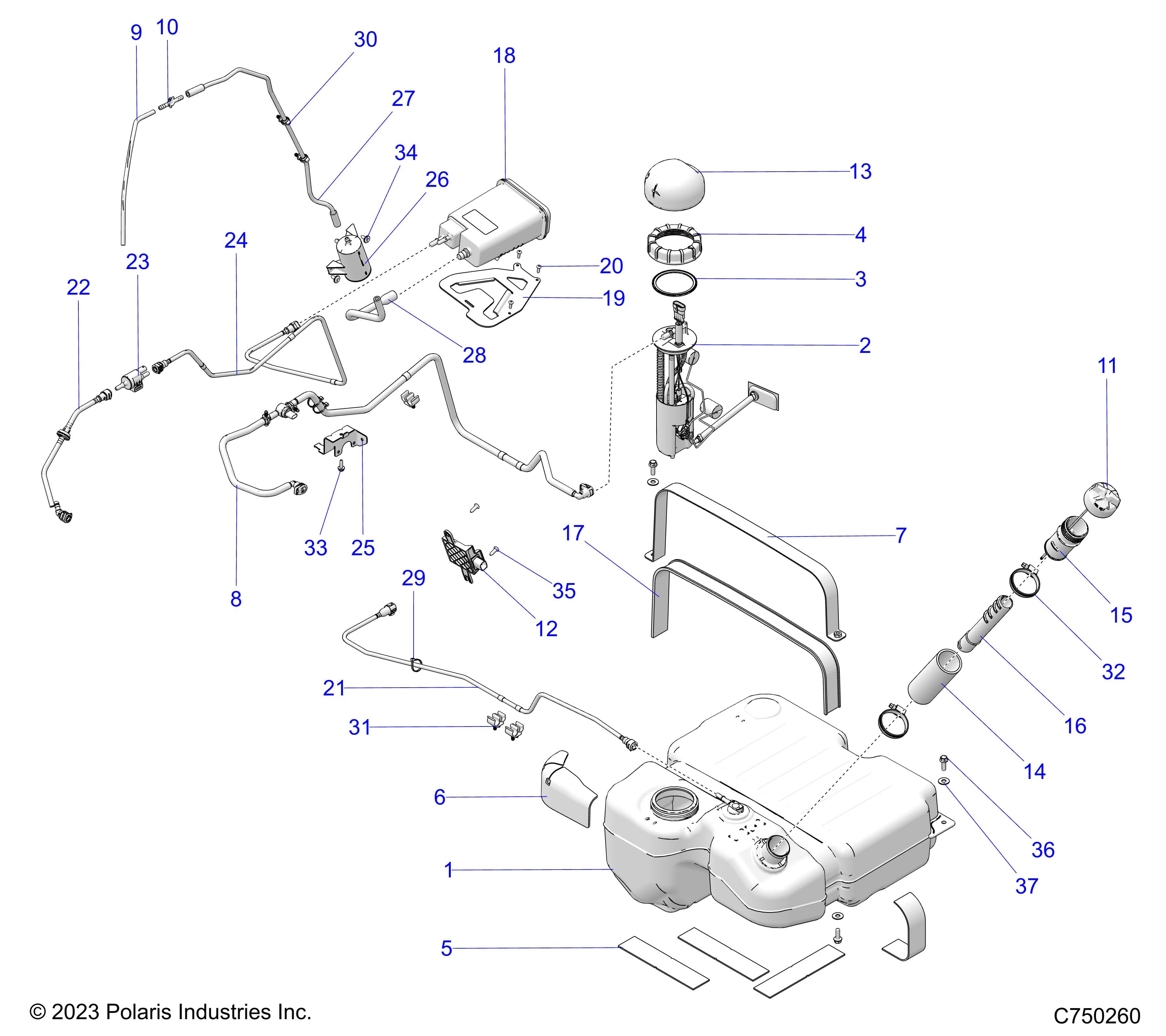 2026 RZR PRO S4 ULTIMATE EVP,LE β FUEL SYSTEM, EVAP - Z26S4P92BL (C750260) diagram