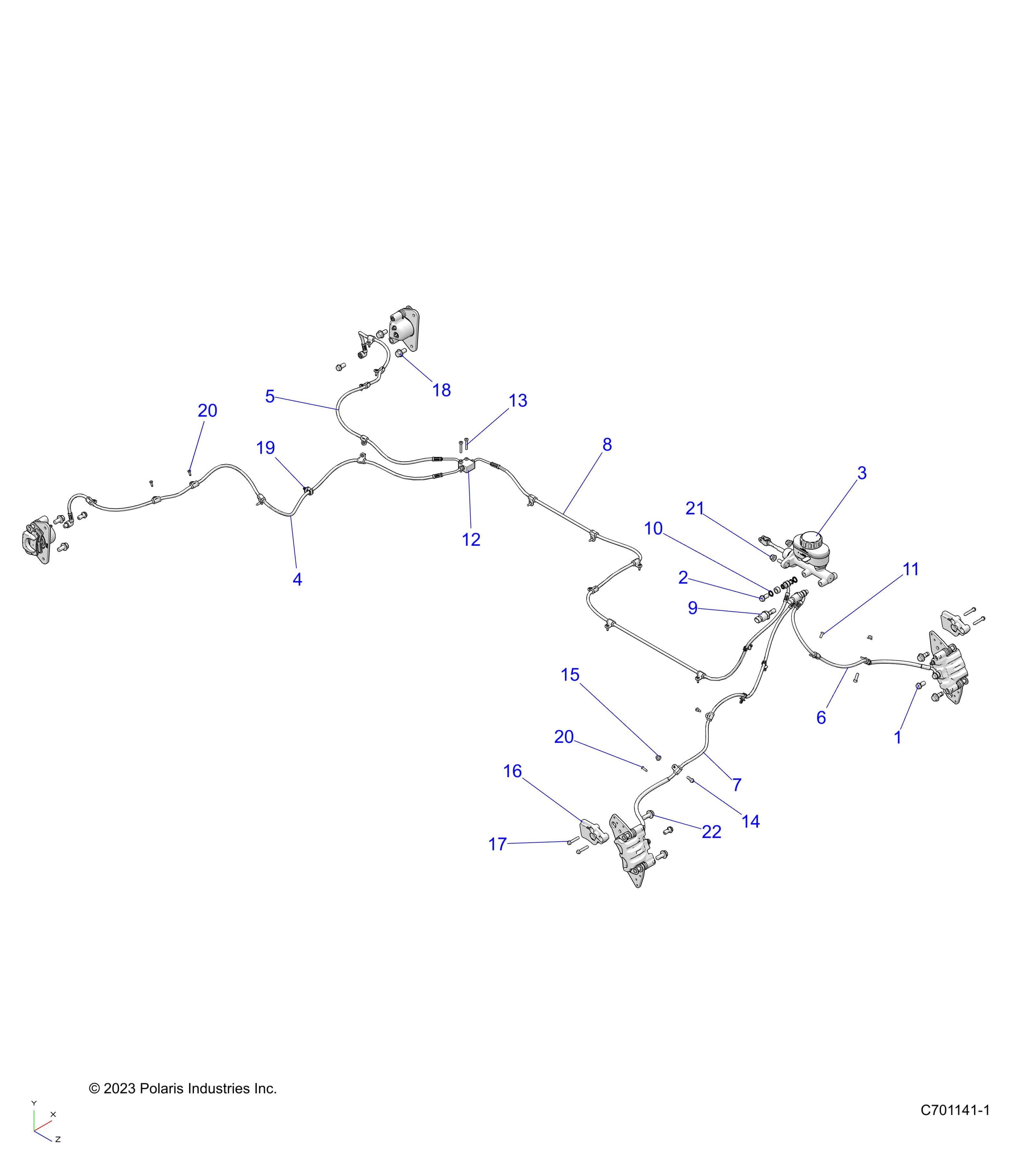 2026 RANGER 1000 XP CREW NSTR PREMIUM β BRAKES, LINES & MASTER CYLINDER - R26RSU99A9/B9/AF/BF/AH/BH/AS/BS/AB/BB (C701141-1) diagram