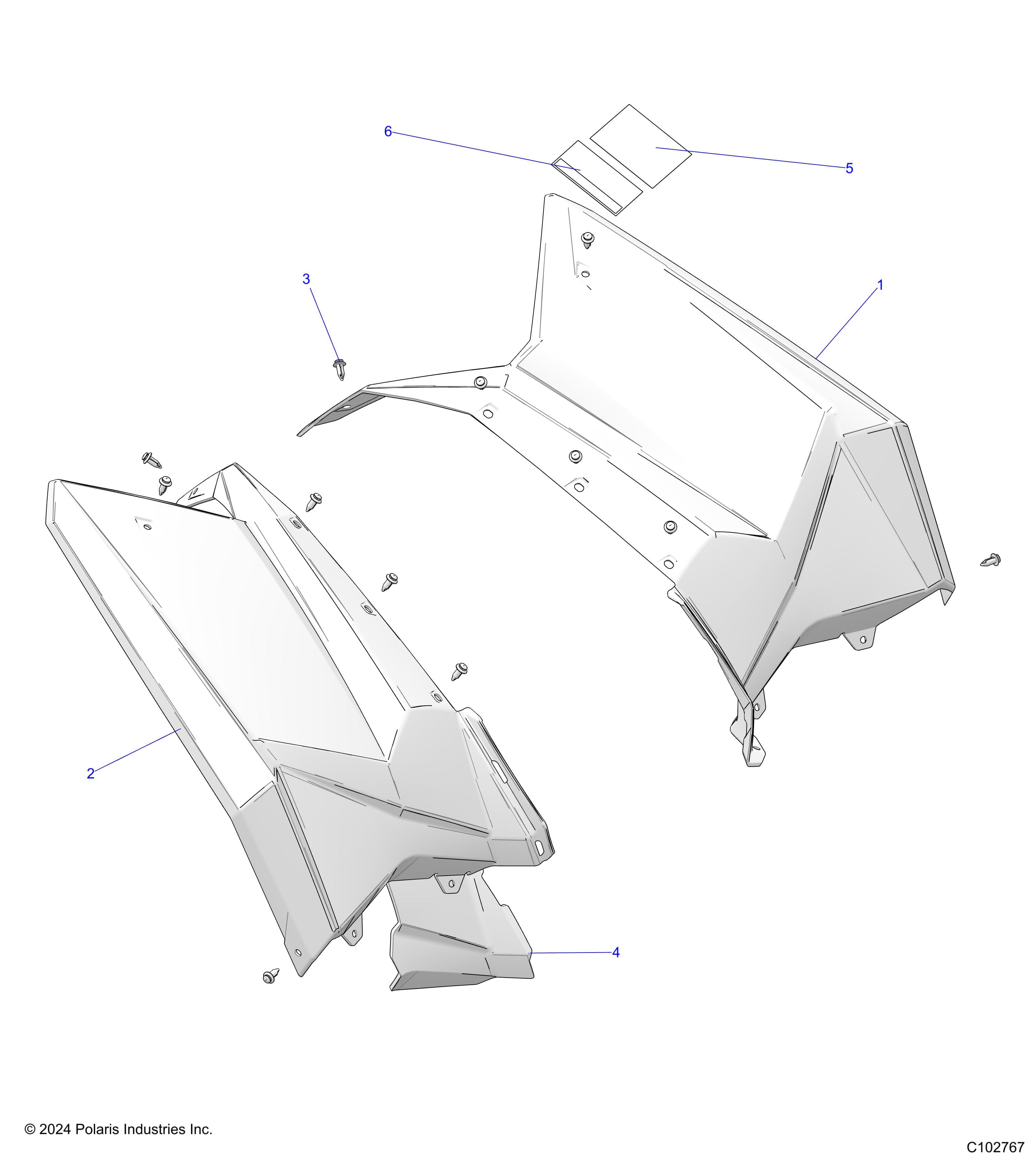 2026 SCRAMBLER XP 1000 S 49S R01 - A26SGE95AB β BODY, REAR CAB AND HEAT SHIELDS - A26SGE95AB (C102767) diagram
