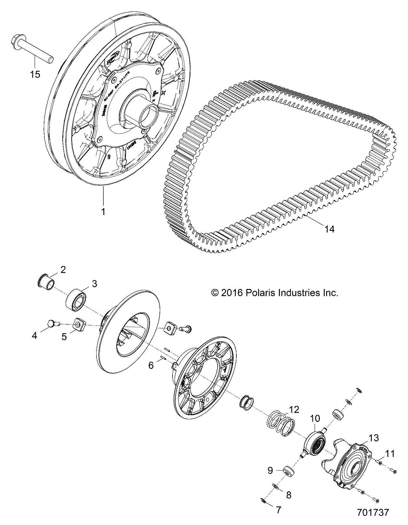 2026 RZR 900 TRAIL SPORT β DRIVE TRAIN, SECONDARY CLUTCH - Z26A5E87A5 (701737) diagram