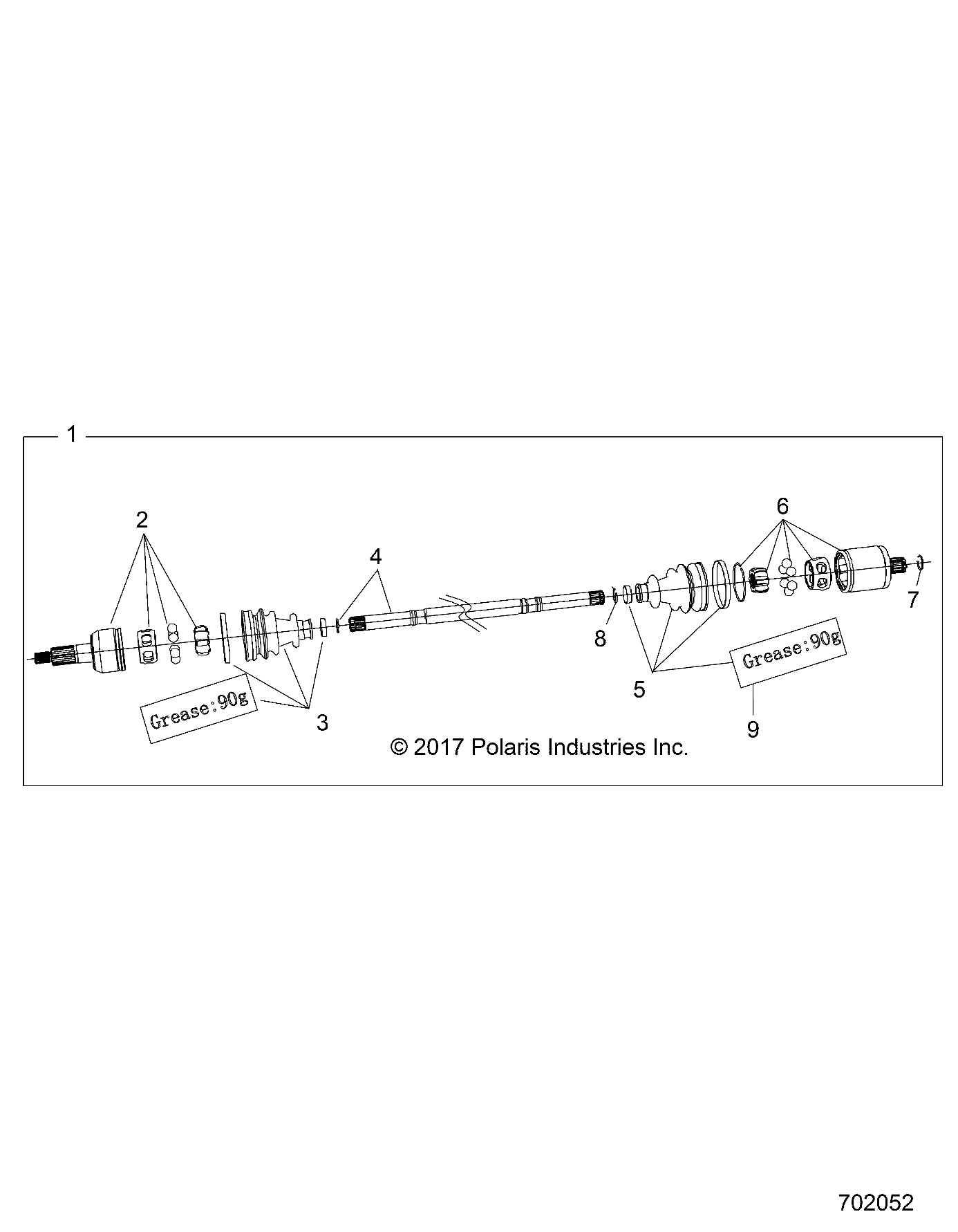 2026 RZR 900 TRAIL ULTIMATE β DRIVE TRAIN, REAR HALF SHAFT - Z26A5F87A6 (702052) diagram